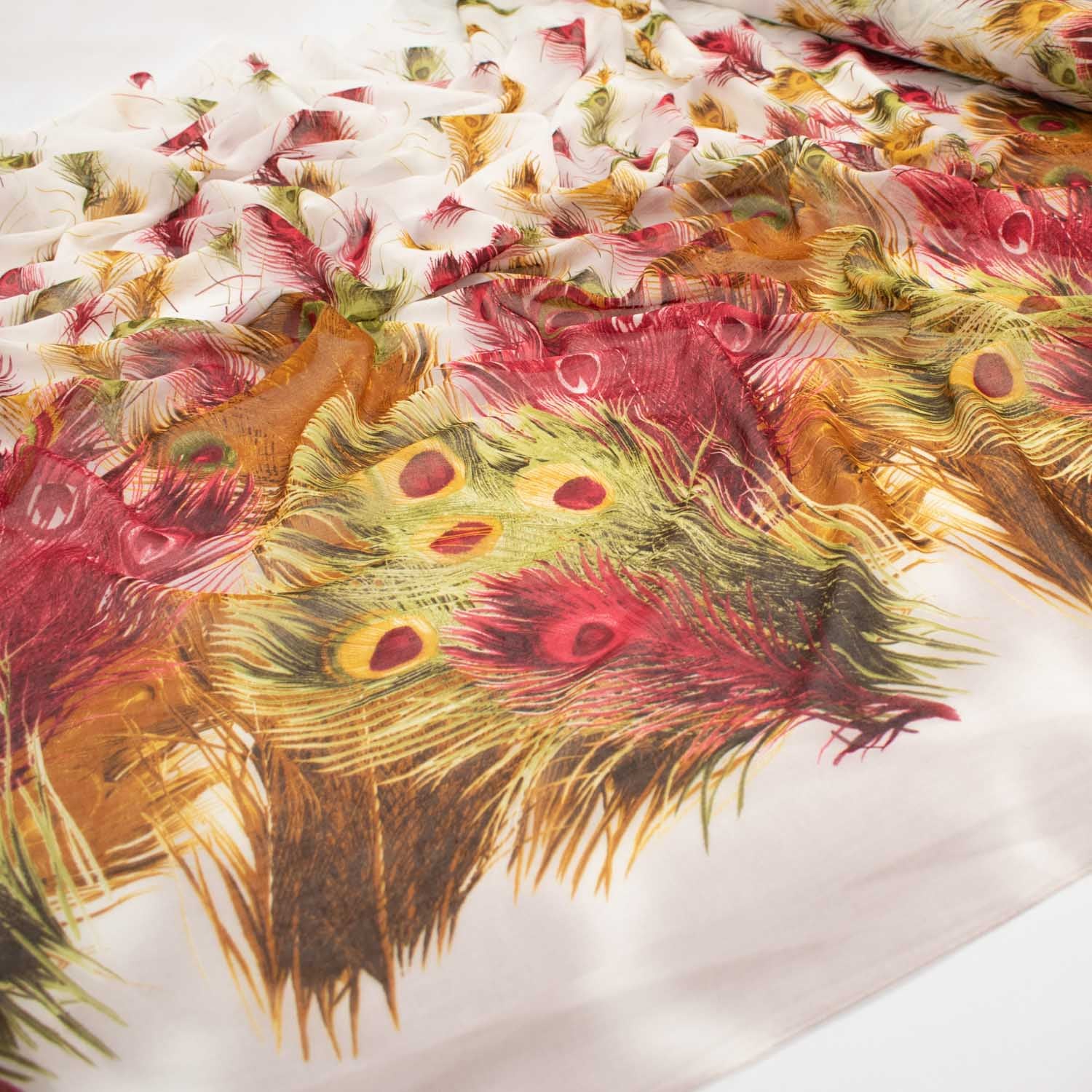 Peacock Printed Cotton Blended Voile Red & Yellow - Image 6