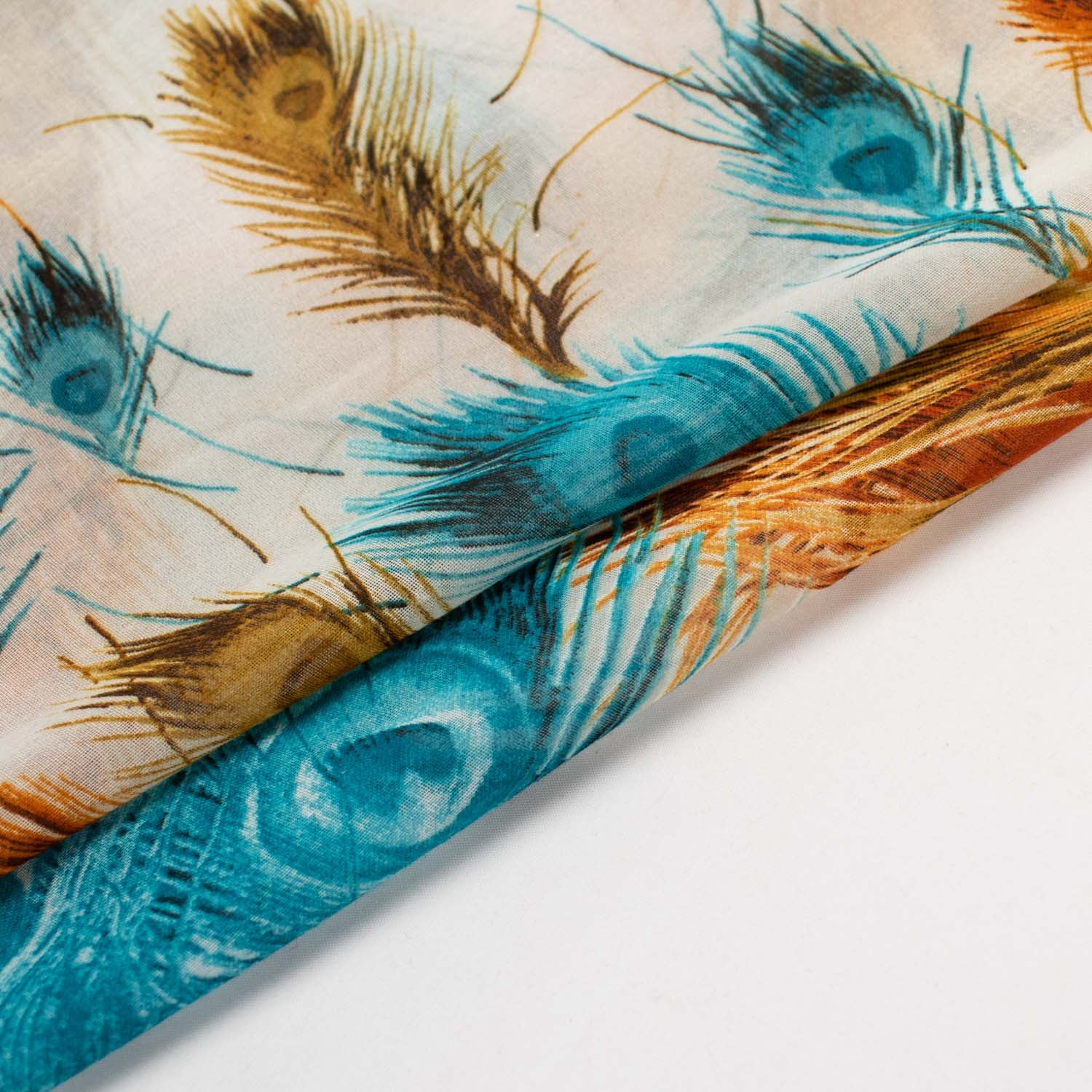 Peacock Printed Cotton Blended Voile Teal & Orange - Image 5