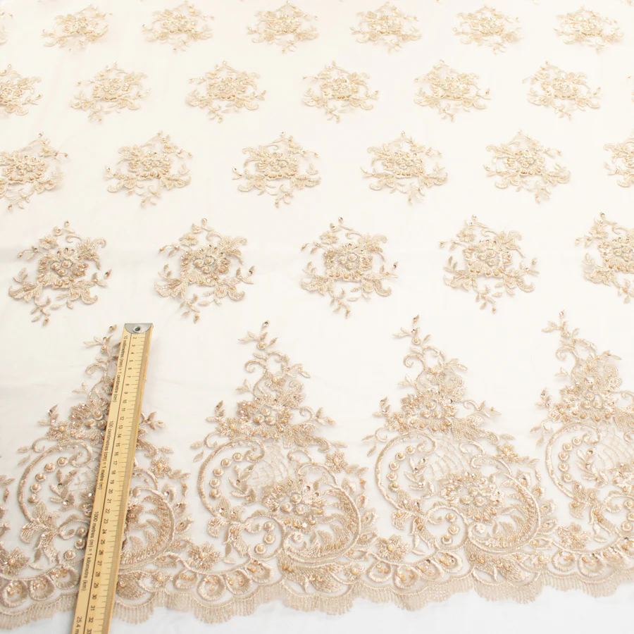 Pearl/Beaded Embroidery Chantilly Lace Latte - Image 4