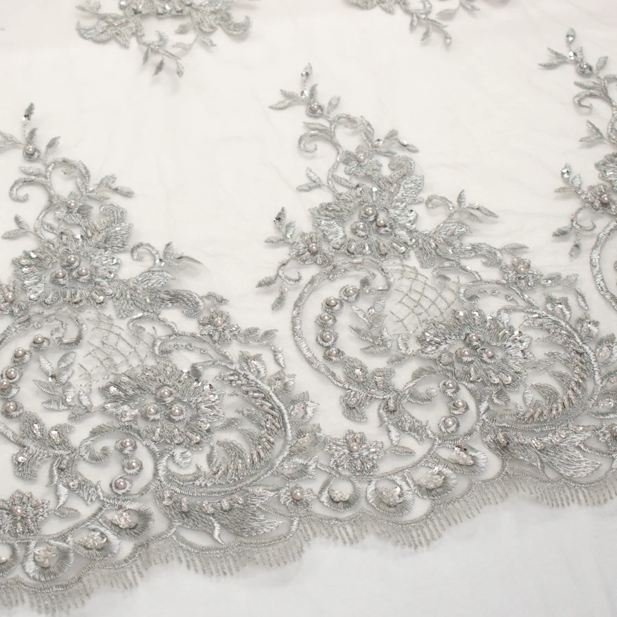 Pearl/Beaded Embroidery Chantilly Lace Silver - Image 4