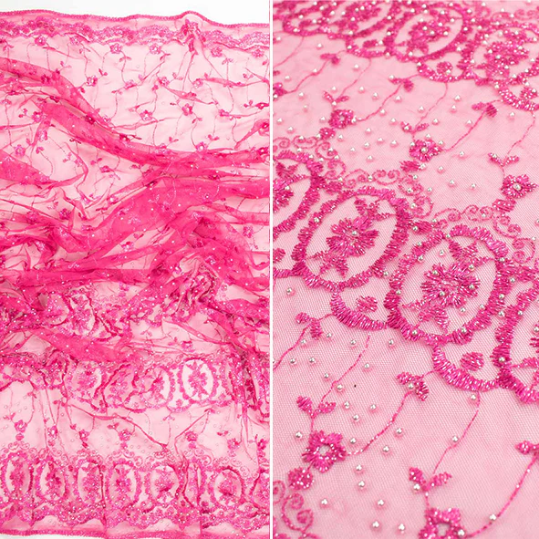 Pearl/Beaded Embroidery Lace Hot Pink - Image 4