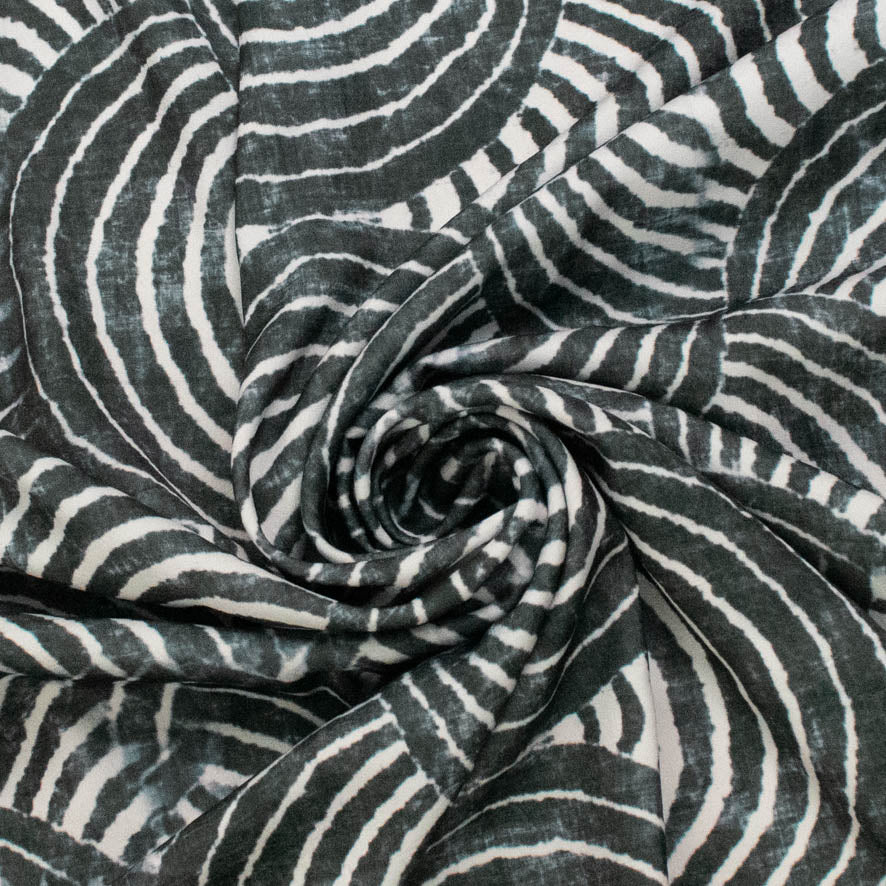 Pearl Silk Crush Digital Prints Design 8 Black Tribal Echo Waves - Image 2