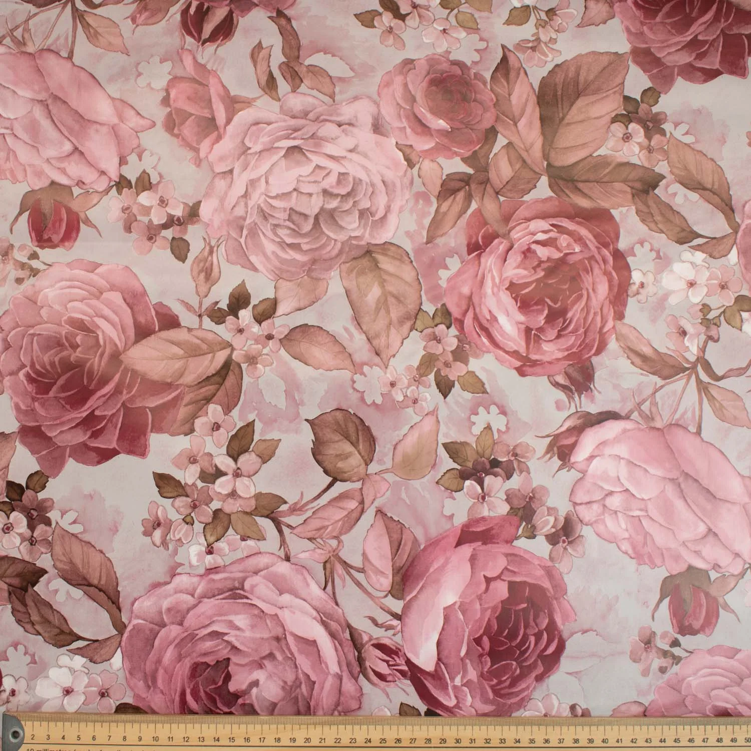 Pink Flowers on Grey Plastic Tablecloth Fabric - Image 2