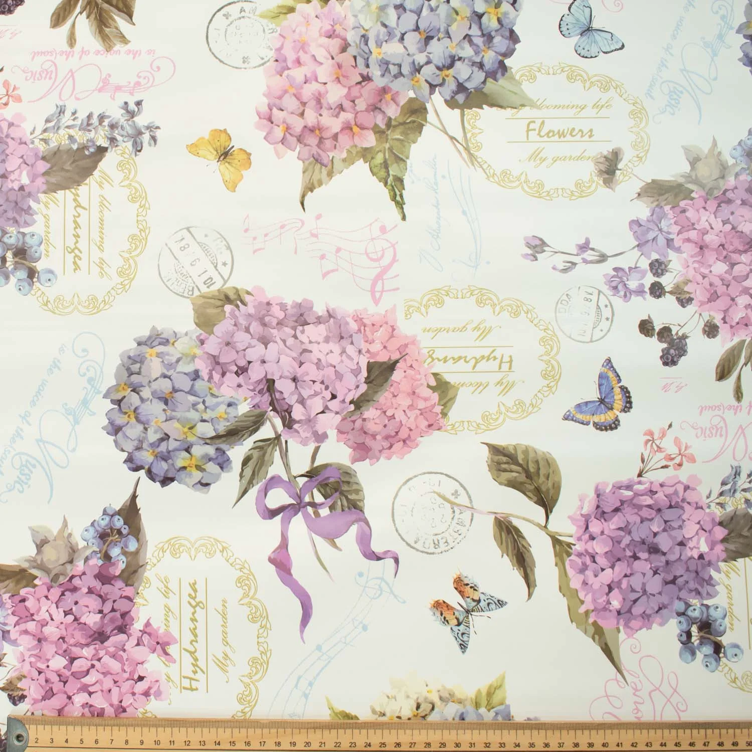Pink & Lilac Hydrangea Plastic Tablecloth Fabric - Image 2