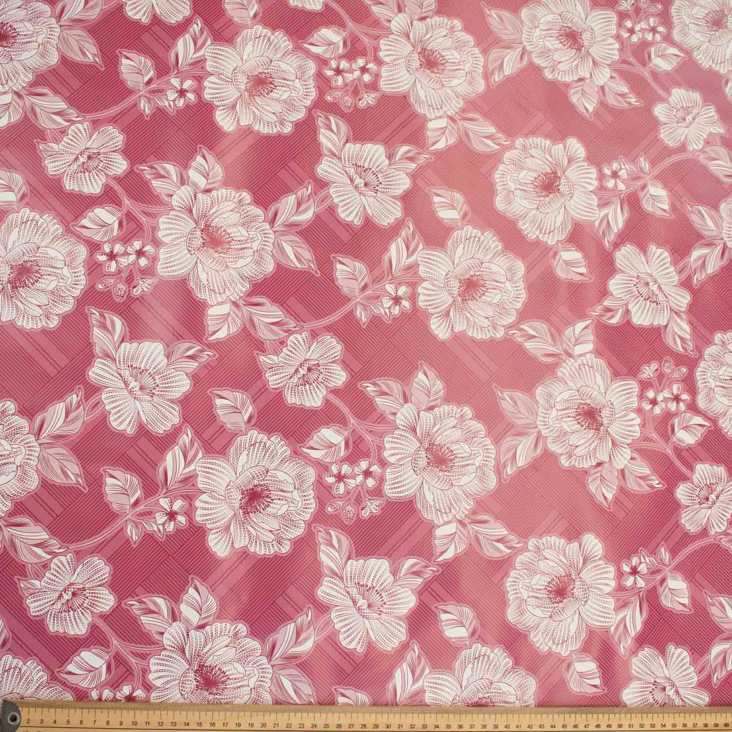 Pink Sketch Flowers Plastic Tablecloth Fabric - Image 2