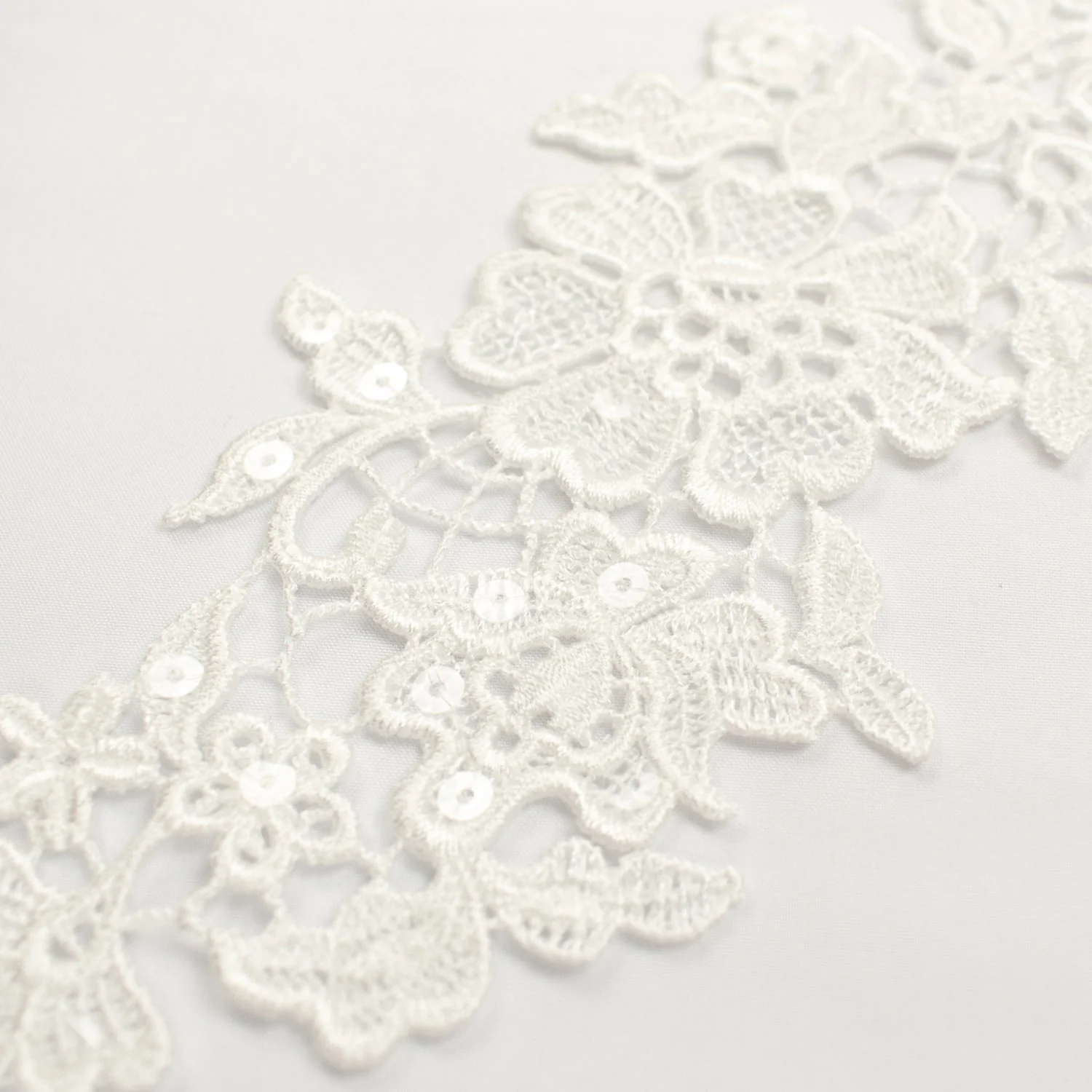 Premium Bridal Flower Embroidered Guipure Lace Motif with Sequins Col-White - Image 3