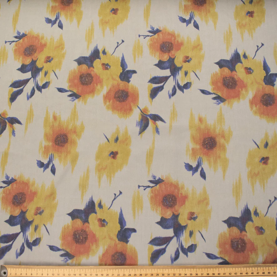 Printed Chiffon Design-237 Yellow Flowers on Grey - Image 2