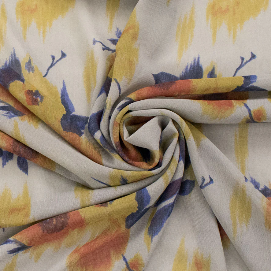 Printed Chiffon Design-237 Yellow Flowers on Grey - Image 3
