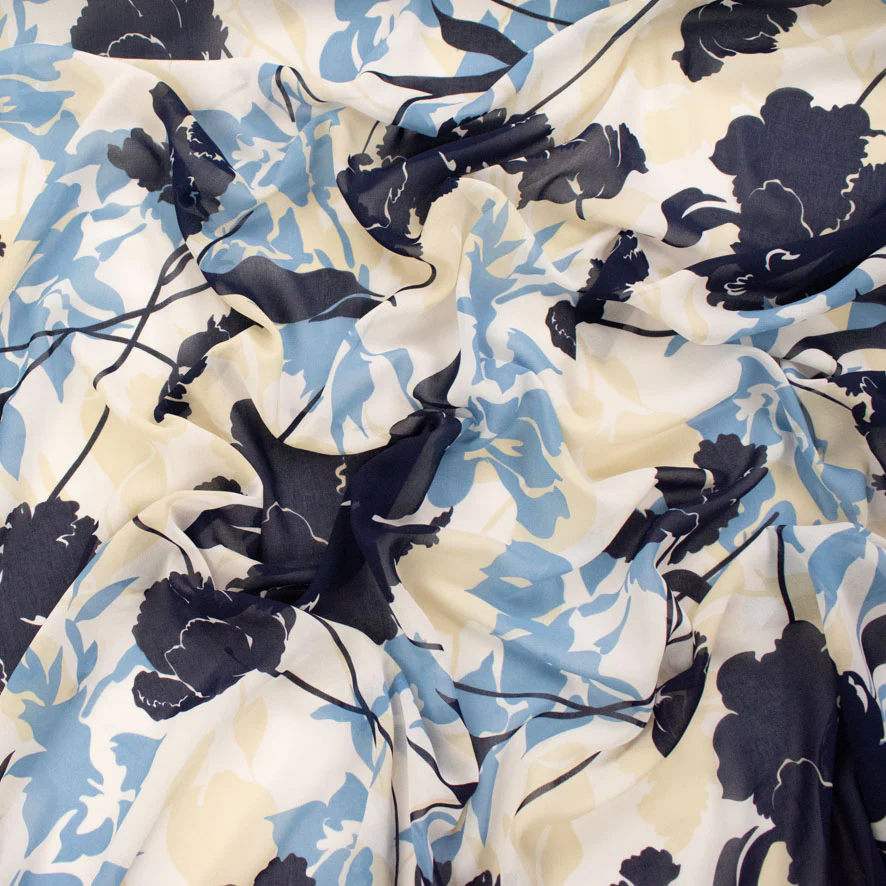 Printed Chiffon Design-245 Blue & Navy Floral - Image 3
