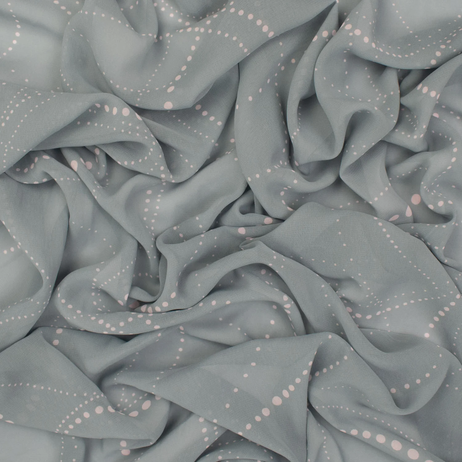 Printed Chiffon Design-8 Light Baby Pink Dots on Silver - Image 2