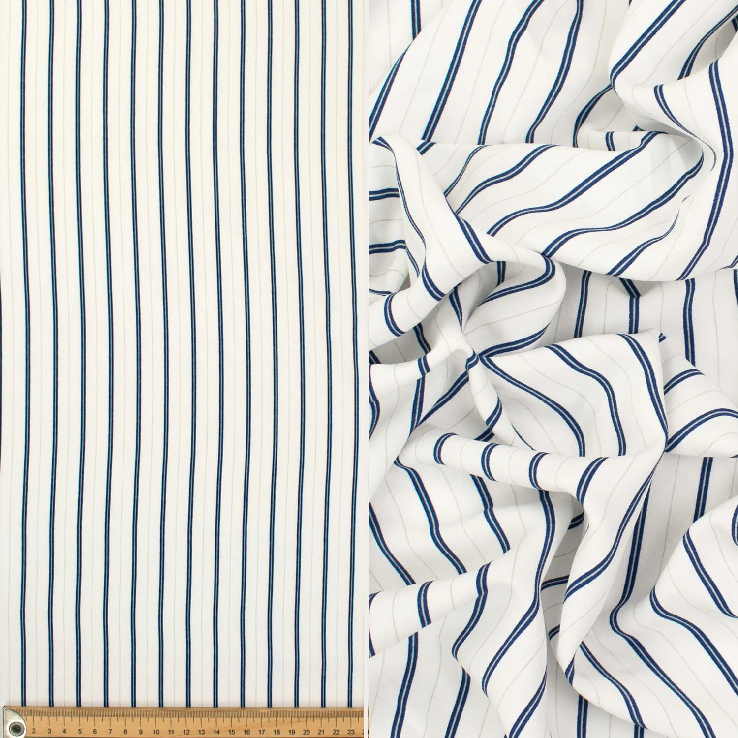 Printed Crepe Georgette Design-1 Navy Stripes on White - Image 2