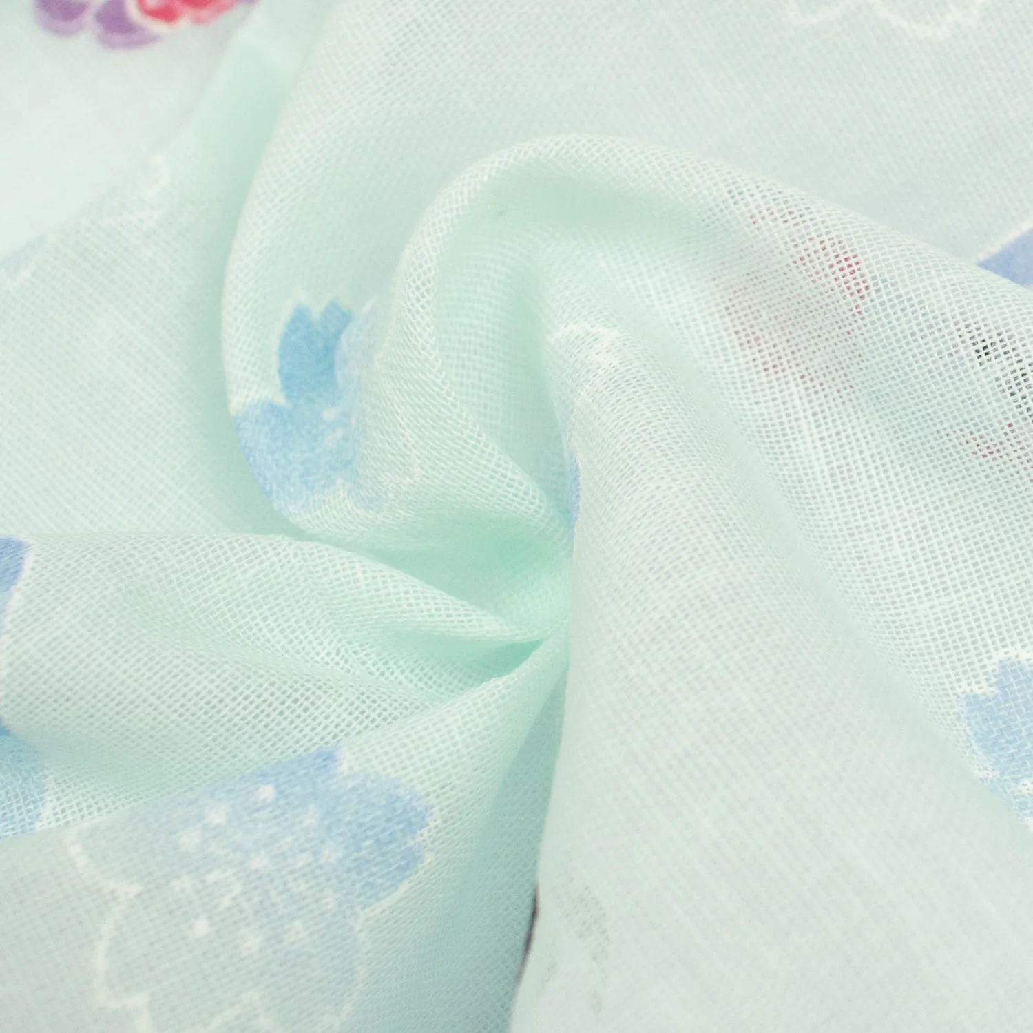 Printed Cotton Voile Design-11 Red, Blue & Purple Kimono on Mint - Image 3