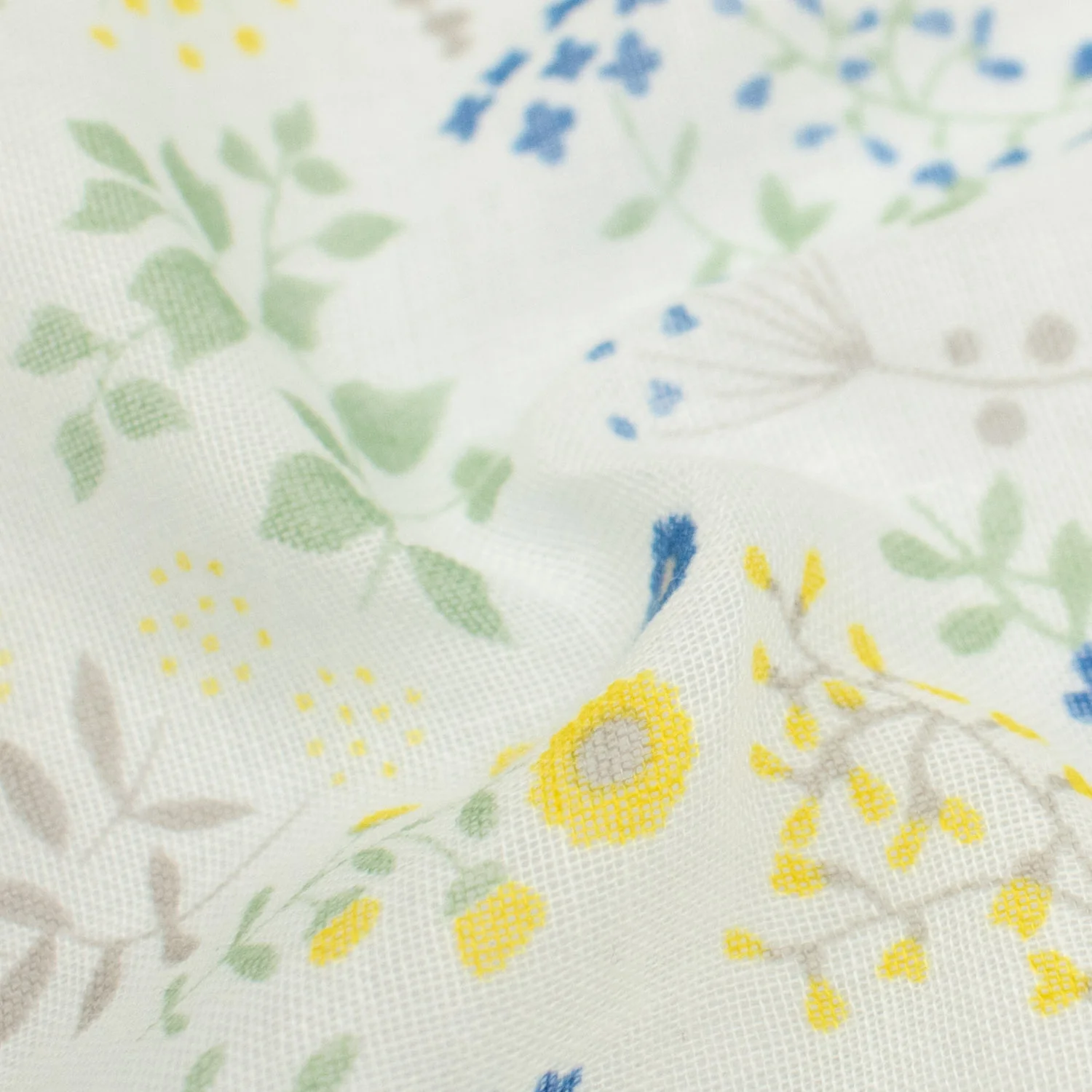 Printed Cotton Voile Design-15 Yellow Small Florals & Green Leaves on Ivory - Image 2