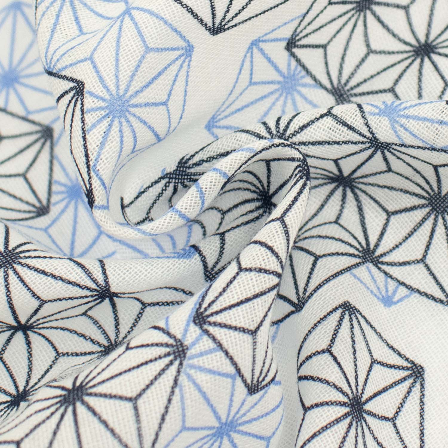 Printed Cotton Voile Design-22 Navy & Light Blue Geometric on White - Image 3