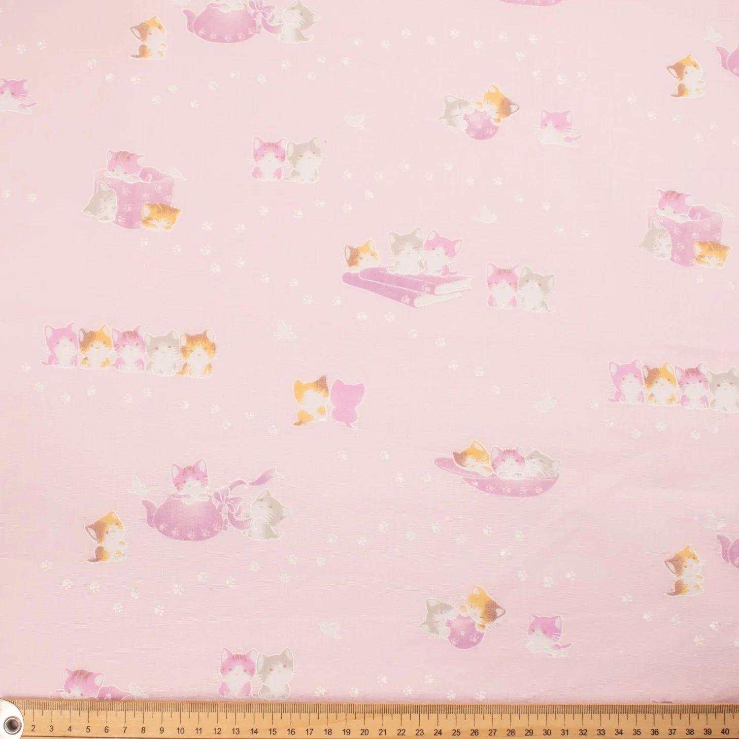 Printed Cotton Voile Design-31 Happy Kitties & Paws on Baby Pink - Image 2