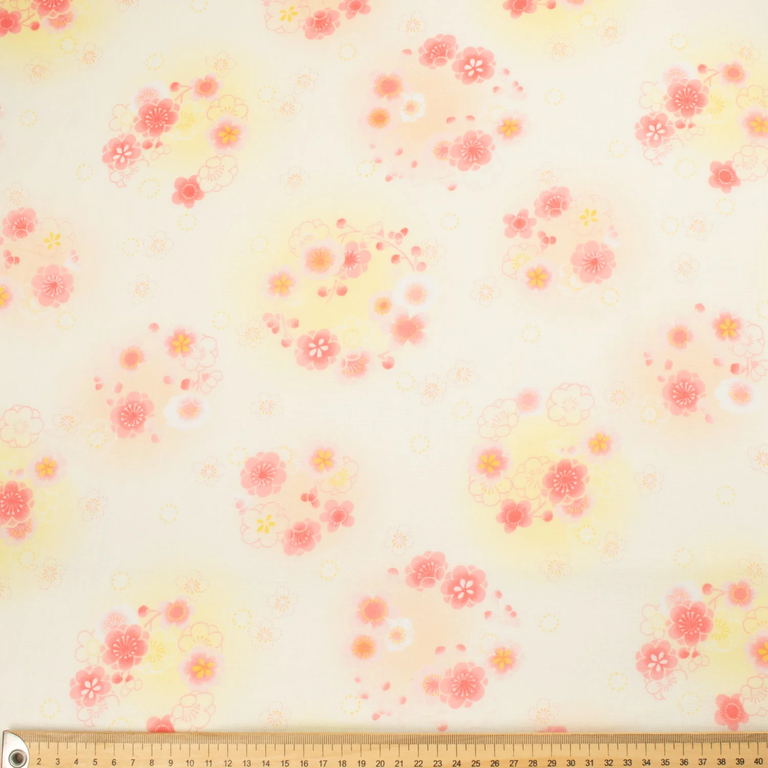 Printed Cotton Voile Design-44 Pink Sakura Flower Garland on Cream - Image 3