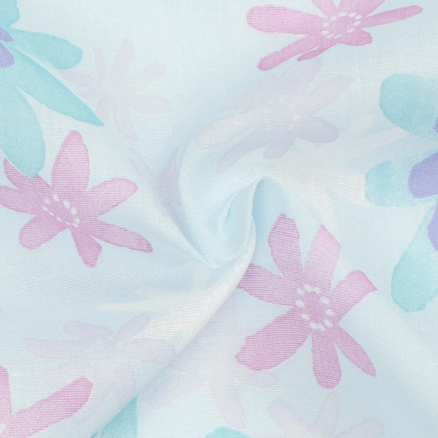 Printed Cotton Voile Design-60 Pink & Purple Flowers on Sky Blue - Image 2