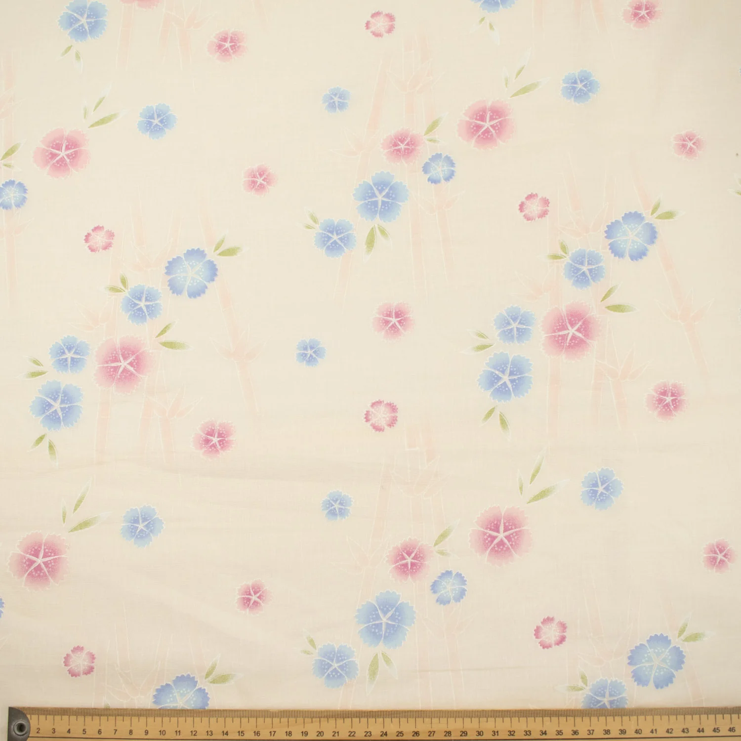 Printed Cotton Voile Design-89 Blue & Pink Flowers on Peach - Image 2