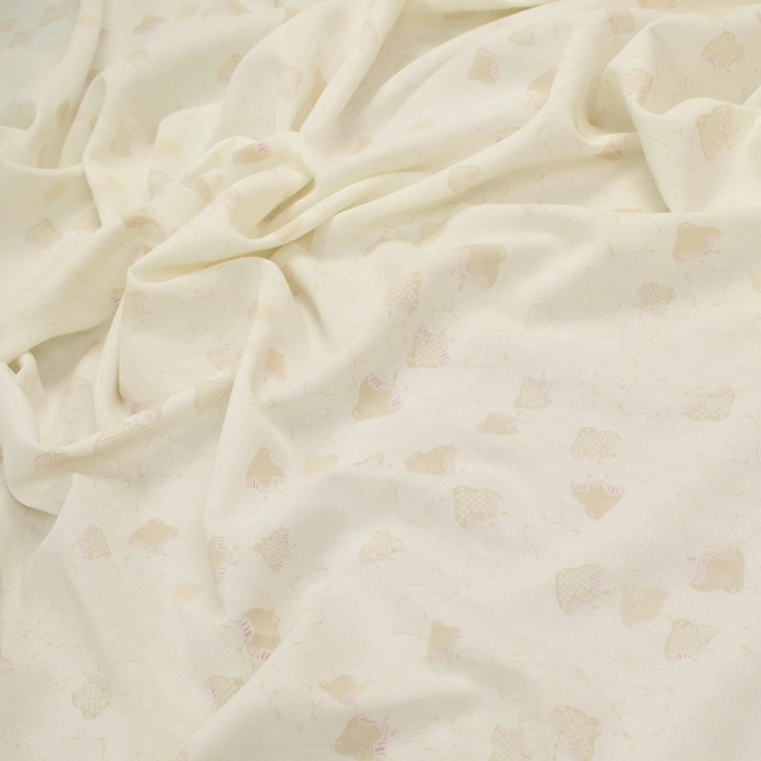 Printed Crepe Beige Birds on Ivory - Image 2