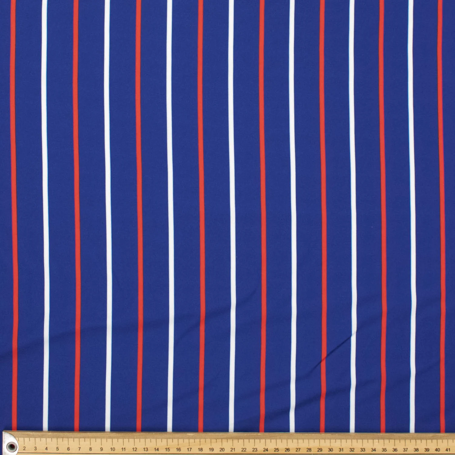 Printed Crepe Design-6 Red & White Stripes on Royal Blue - Image 2