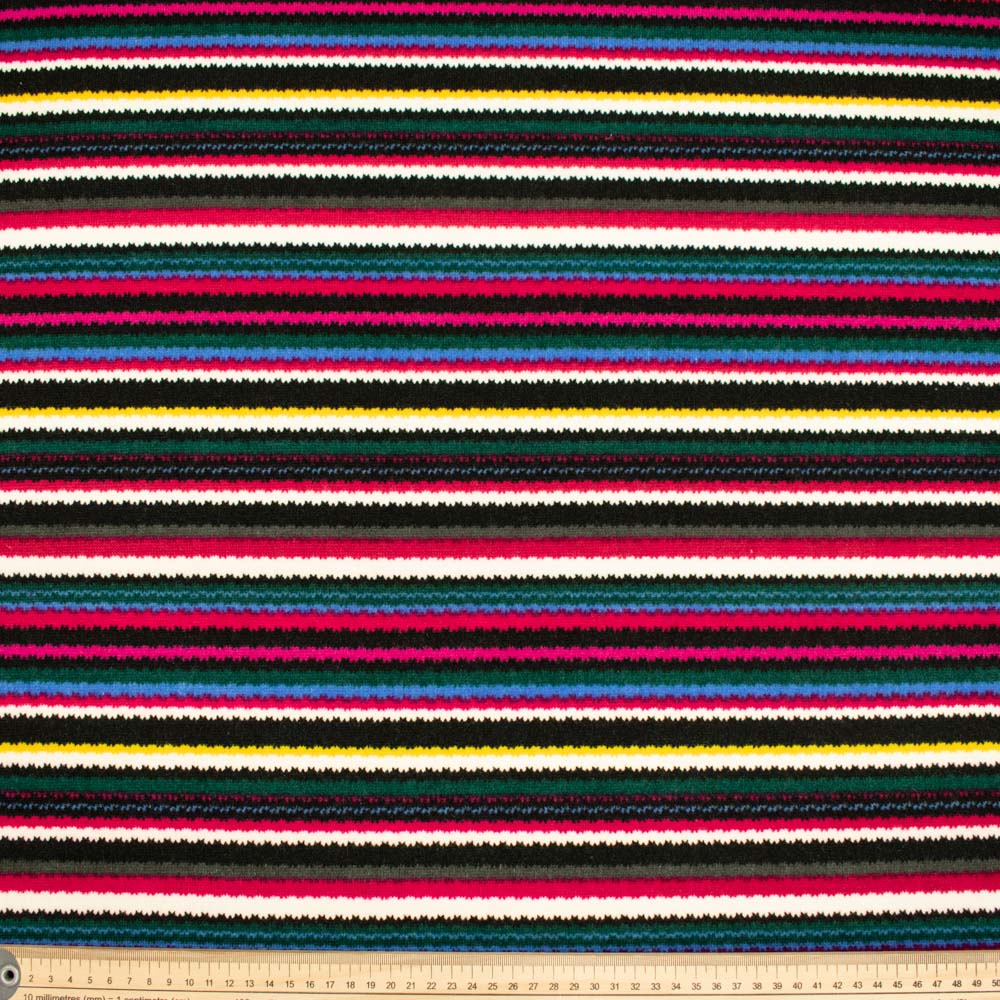 Linen Viscose Jersey Double Knit Des 5 - Hot Pink Multi-Colour Stripes - Image 2