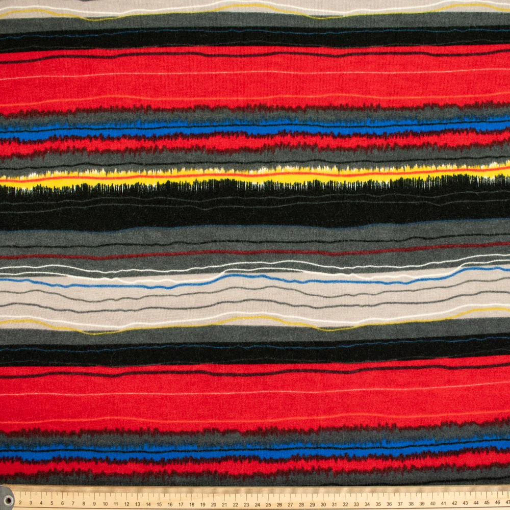 Linen Viscose Jersey Double Knit Des 8 - Vintage Red & Black Stripes - Image 4