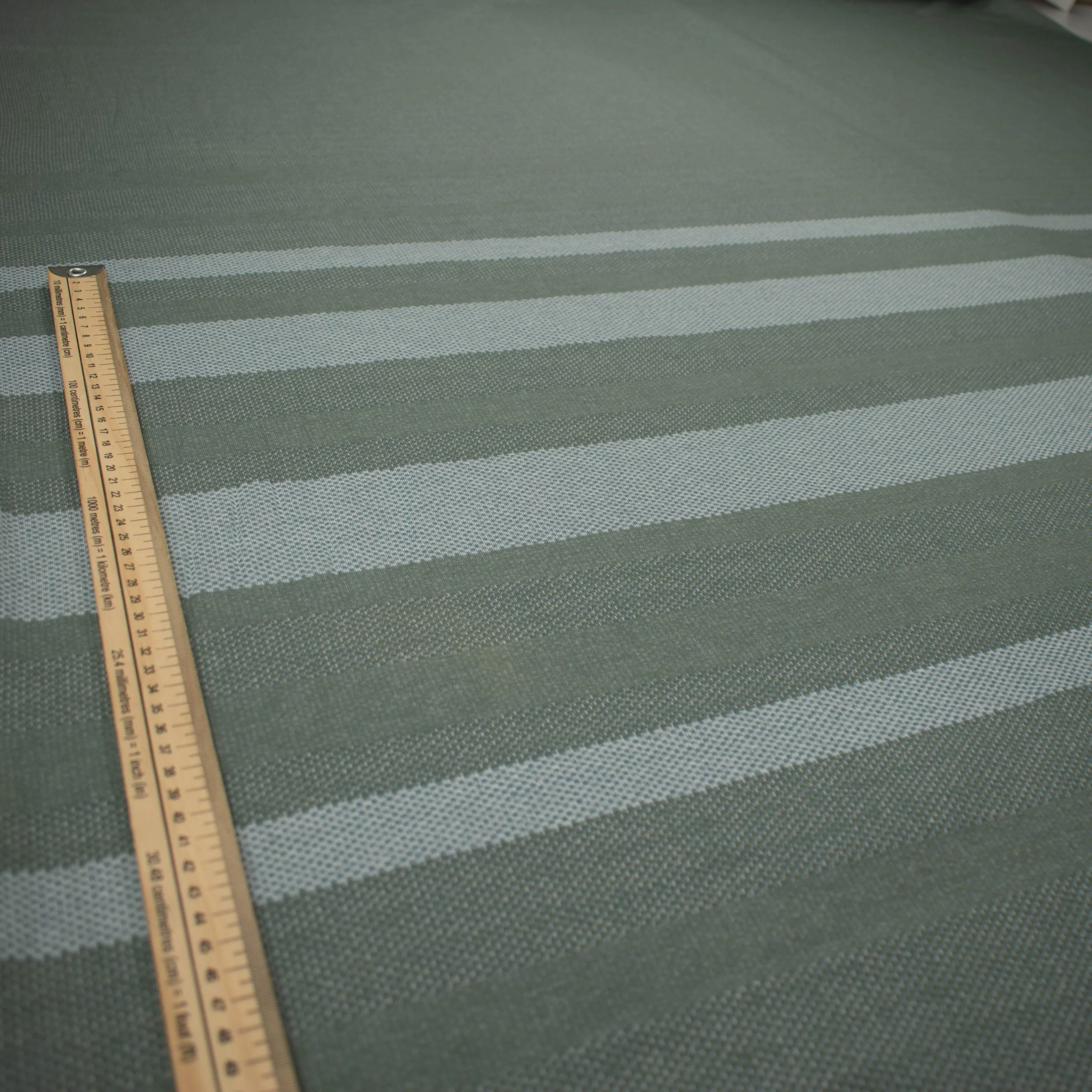 Printed Knits Design-169 Grey Stripes Border Prints on Sage - Image 2