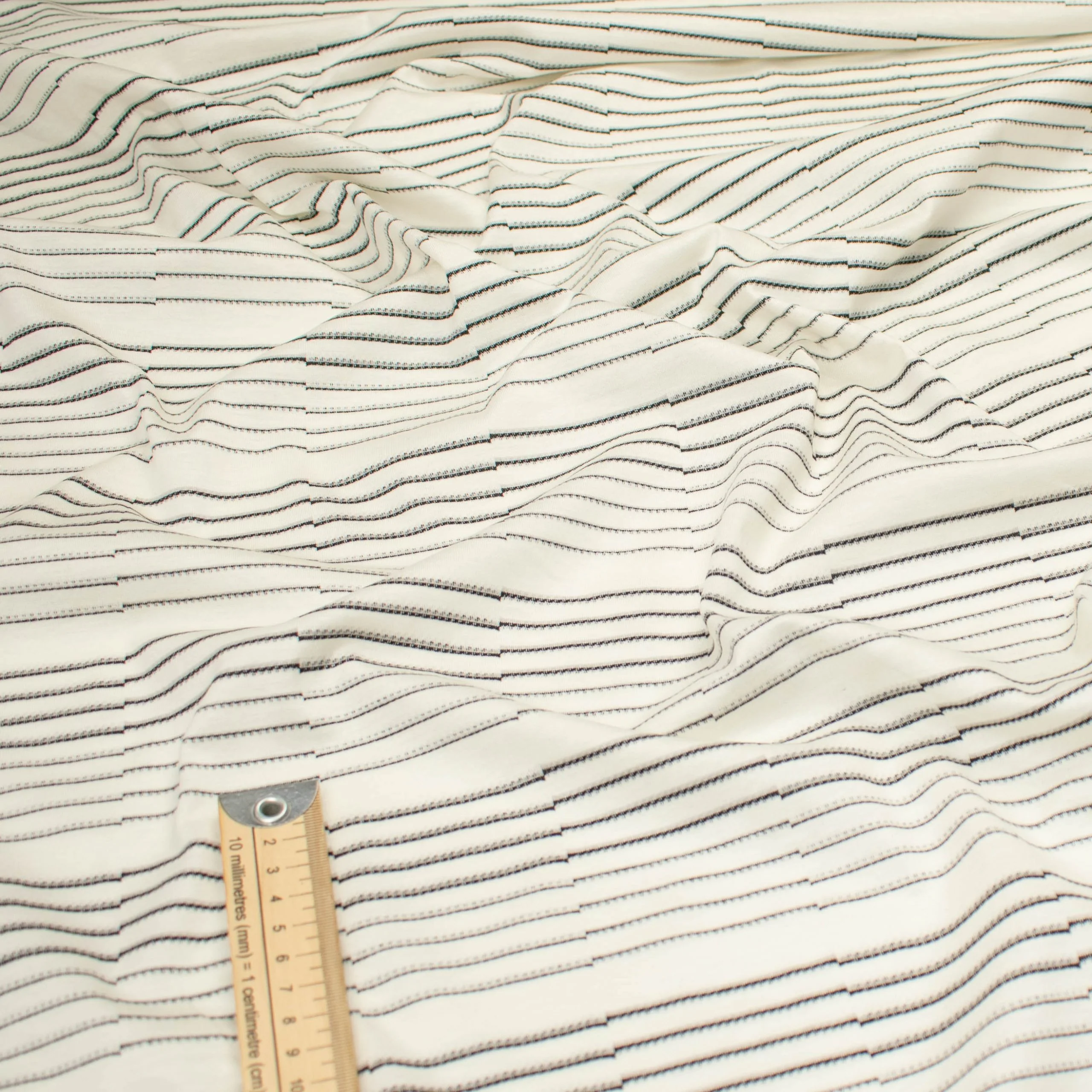 Printed Knits Design-99 Black & Grey Stripes on Ivory