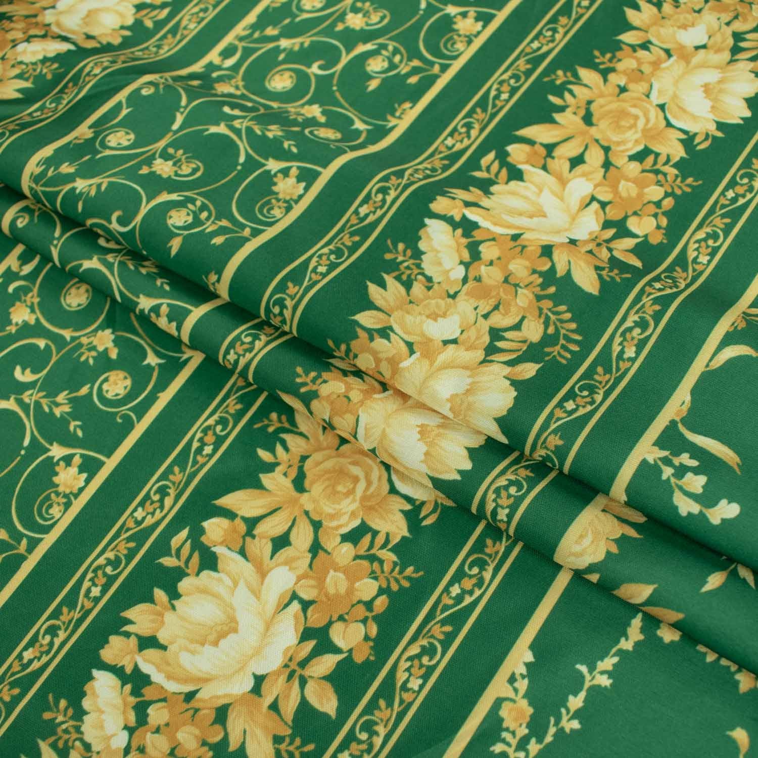 Printed Lining Design-32 Vintage Gold Floral Vines On Green Stripes - Image 3