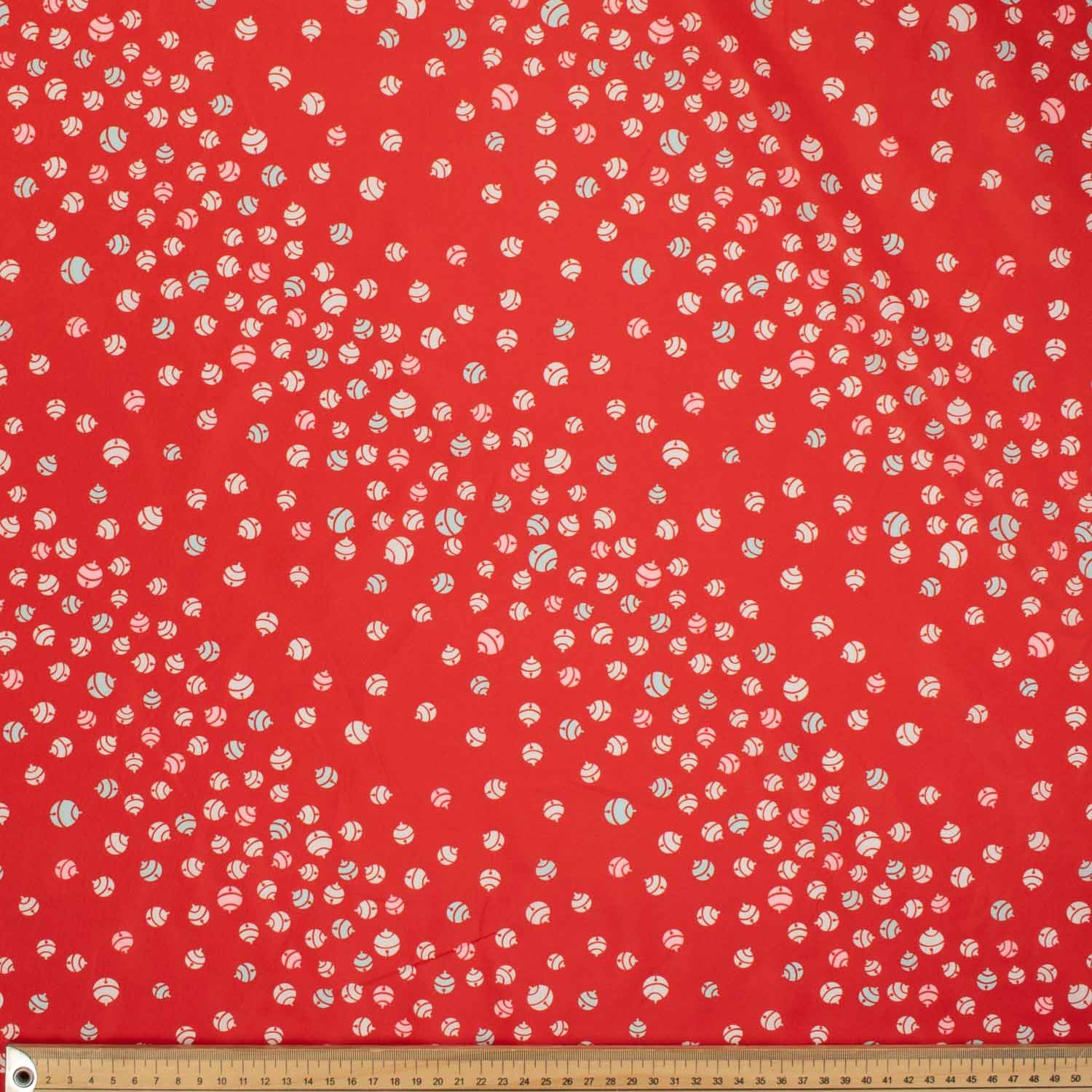 Printed Lining Design-48 Light Blue & White Japanese Lucky Bells on Red - Image 2