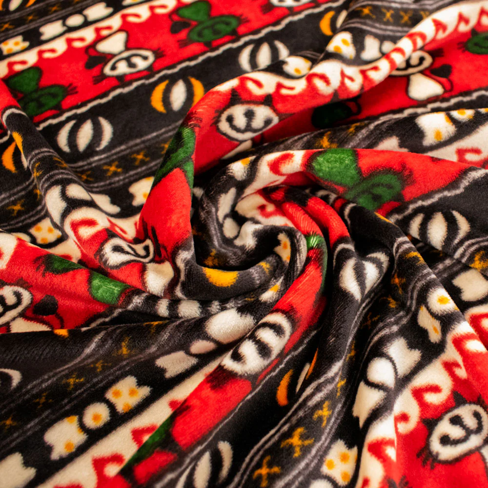 Printed Microfleece Ultra Wide 180cm Design-4 Cats on Red & Brown Stripes - Image 2