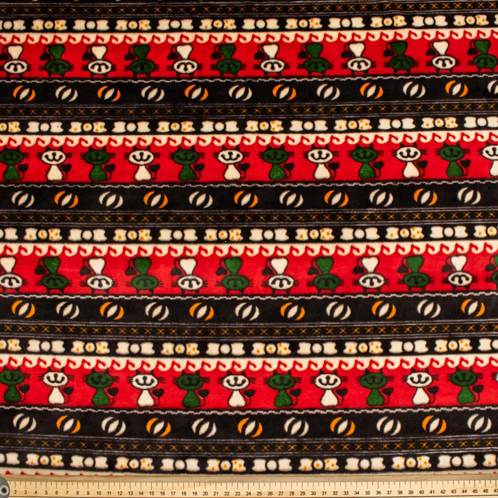Printed Microfleece Ultra Wide 180cm Design-4 Cats on Red & Brown Stripes - Image 3