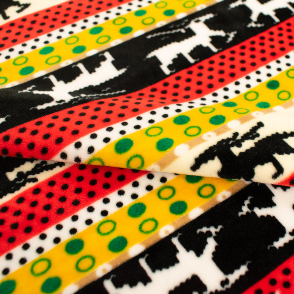 Printed Microfleece Ultra Wide 180cm Design-1 Christmas Reindeer on Black, Red &Cream Stripes - Image 3
