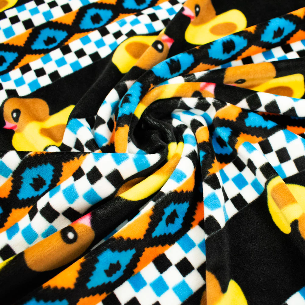 Printed Microfleece Ultra Wide 180cm Design-2 Duck on Black & Blue Stripes - Image 2