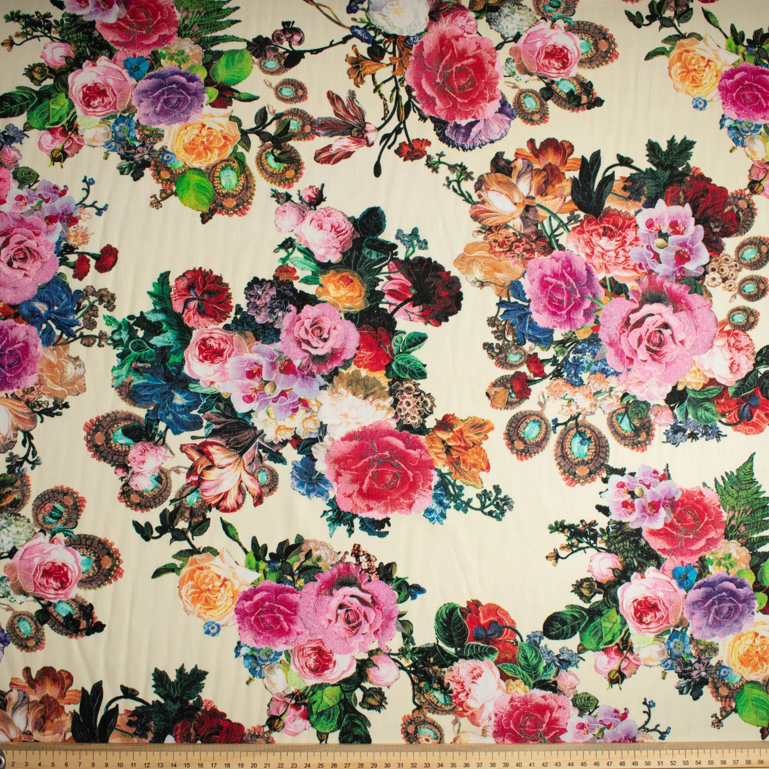 Printed Rayon Design-8 Baby Pink Flower Bloom on Cream - Image 2