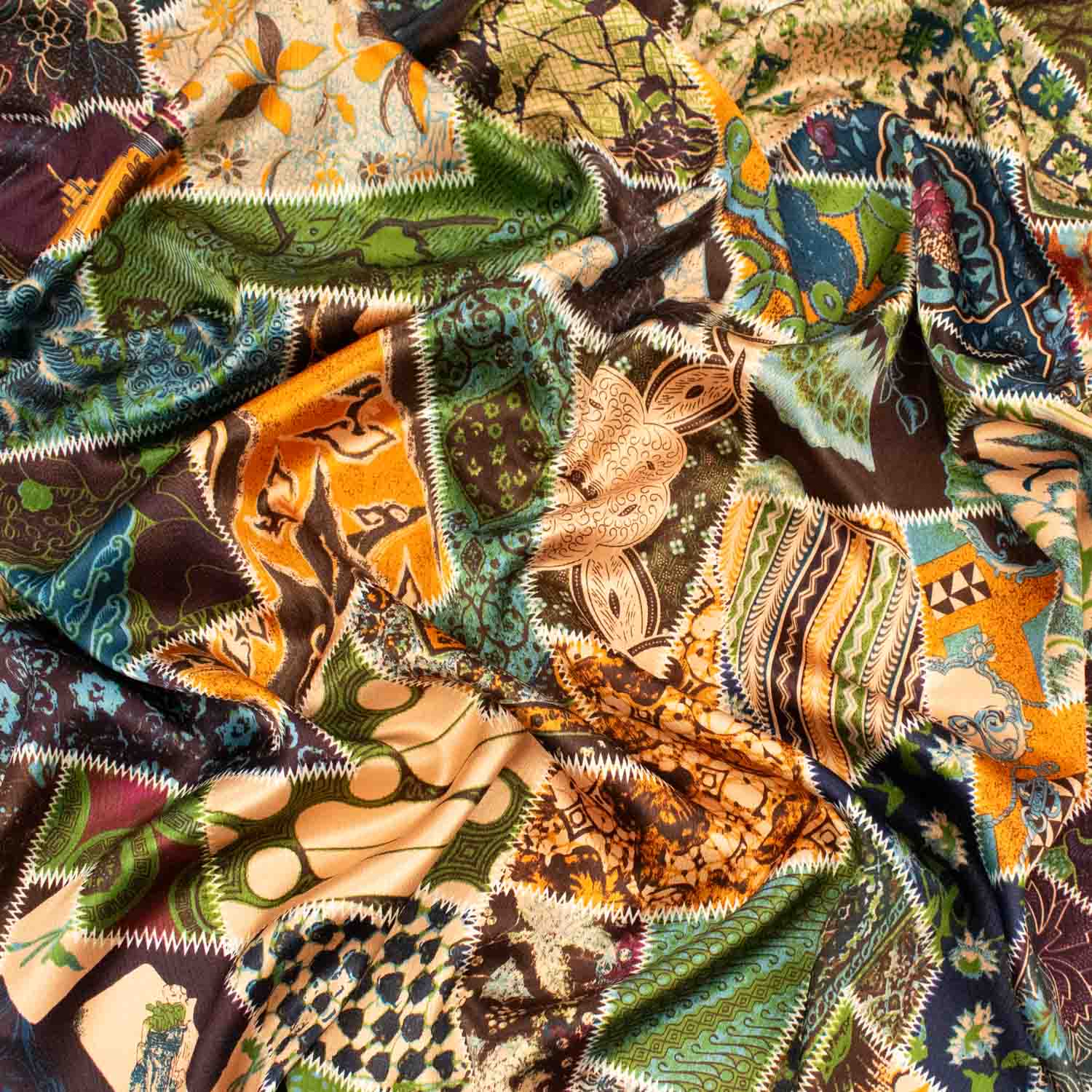 Printed Satin Brown & Yellow Patchwork - Image 4