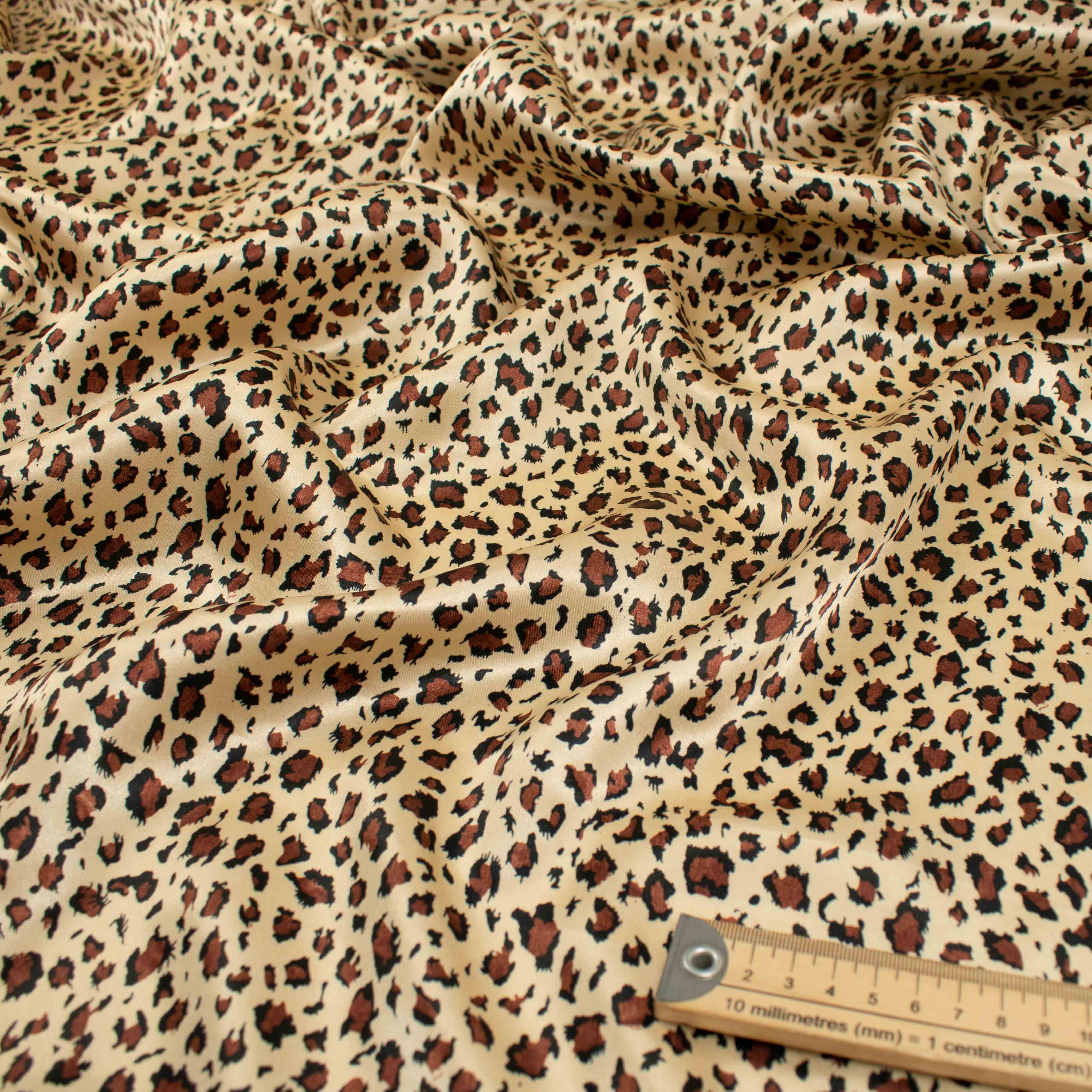 Printed Satin Design-35 Brown Leopard on Cream - Image 2