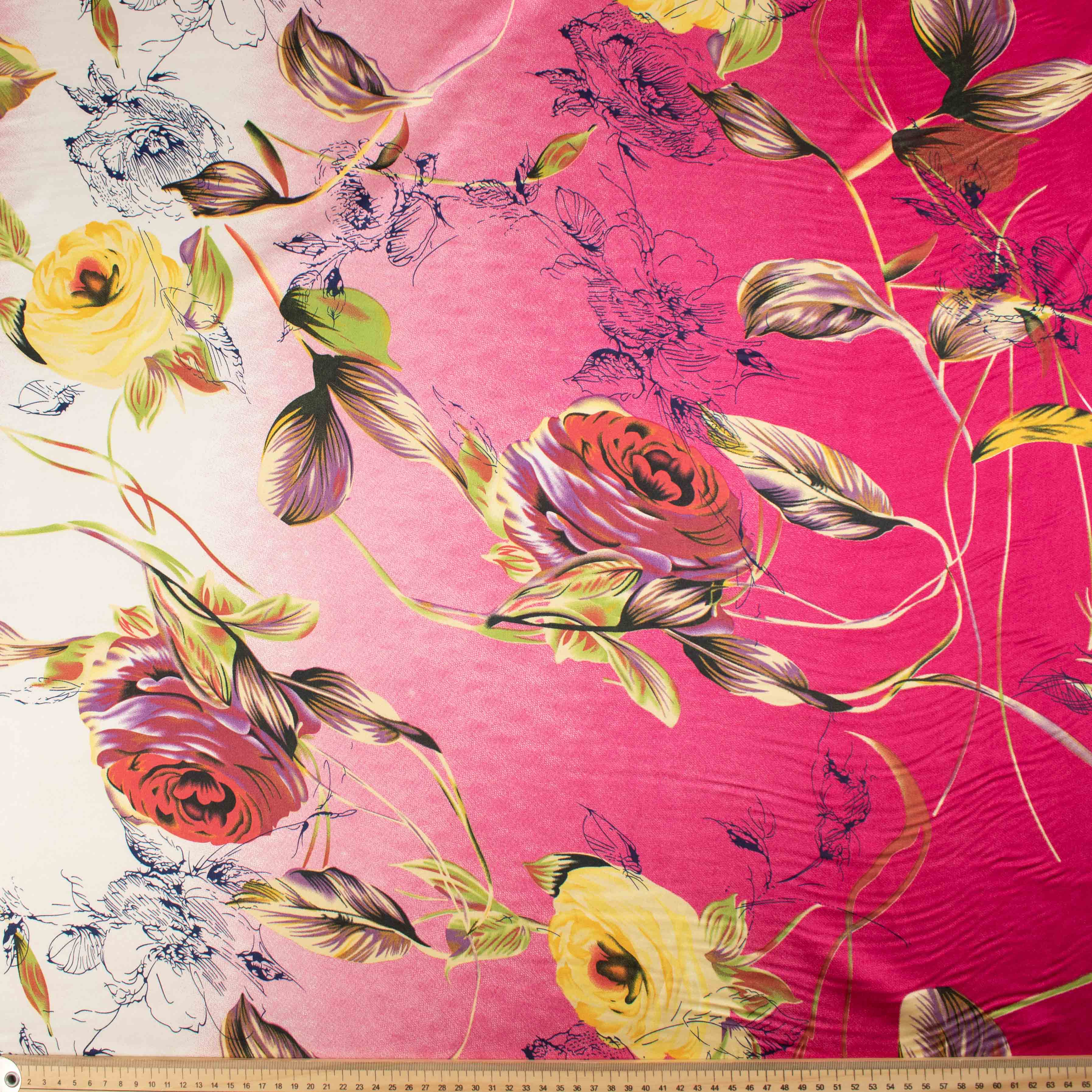Printed Satin Design-4 Yellow & Red Flower Vines on Pink Shaded - Image 2
