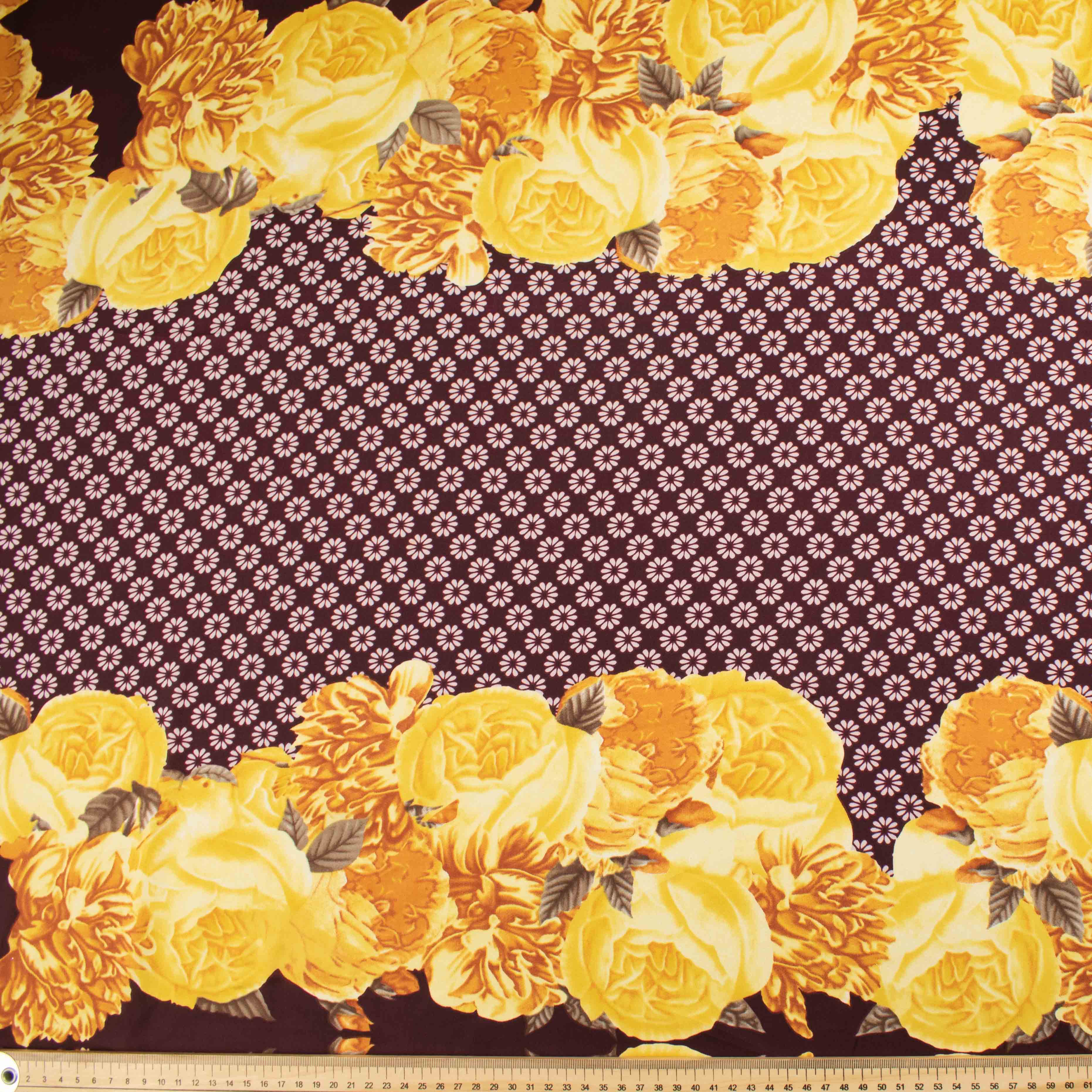 Amarylis Printed Satin Design-44 Border Gold Floral on Maroon - Image 2