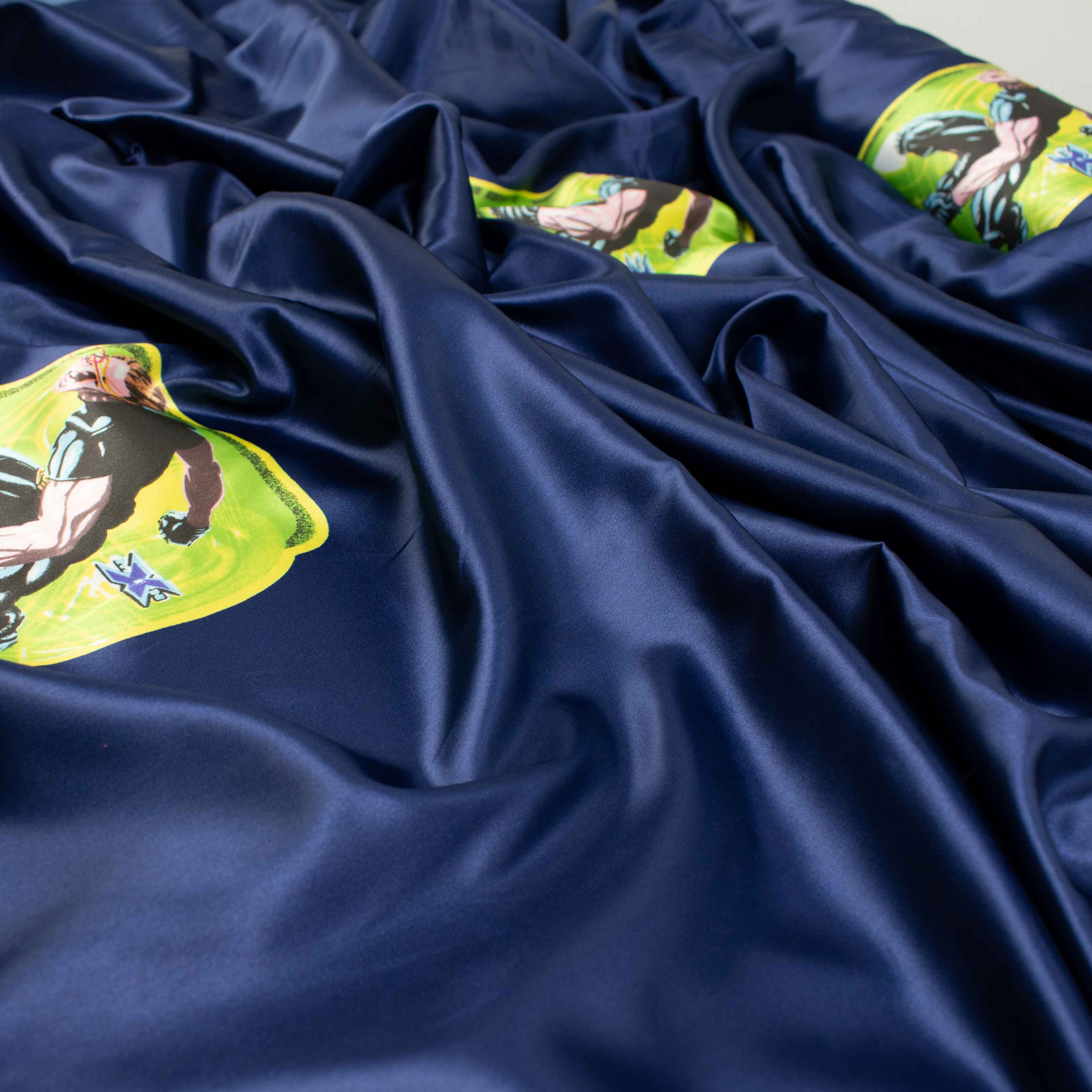 Printed Satin Design-49 Heroes on Navy - Image 3