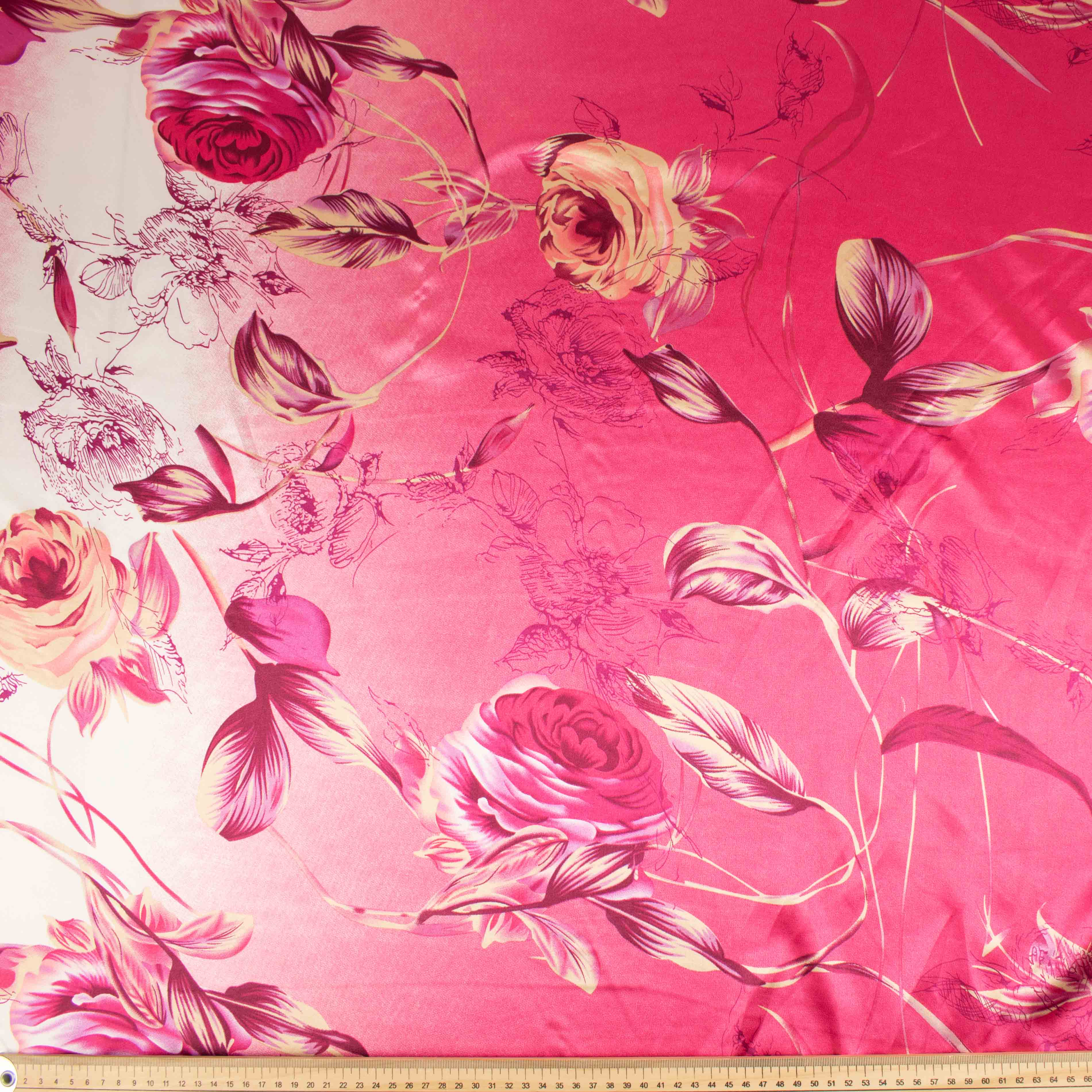 Printed Satin Design-5 Yellow Flower Vines on Pink Shaded - Image 2