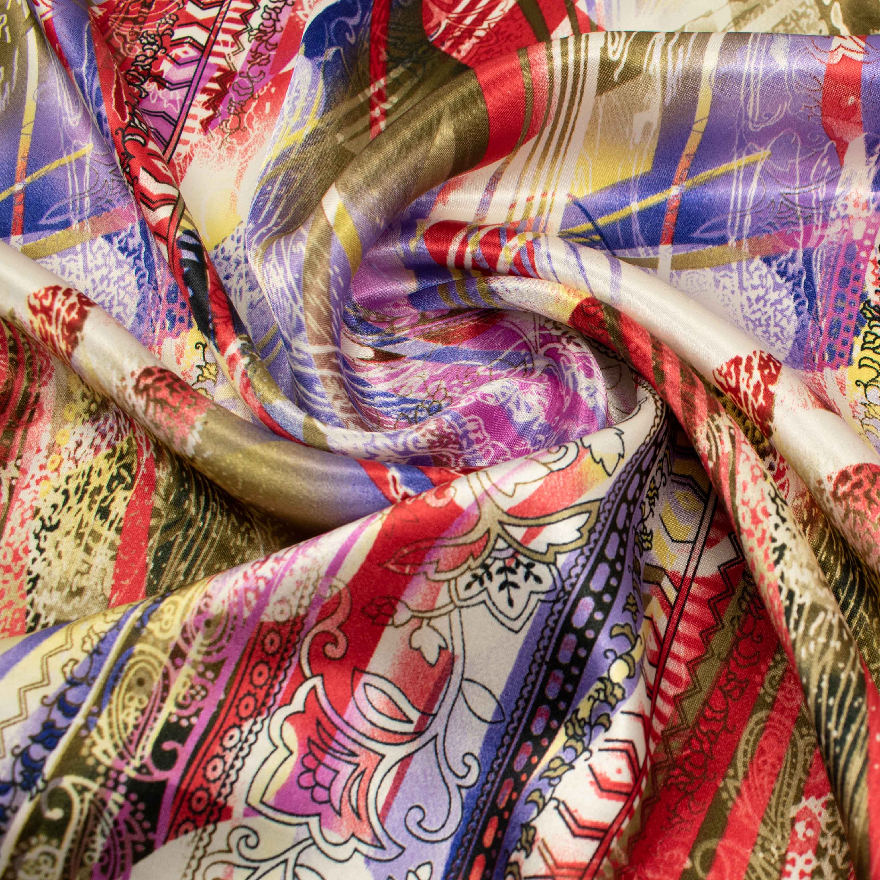 Printed Satin Design-55 Red, Purple & Gold Abstract - Image 2