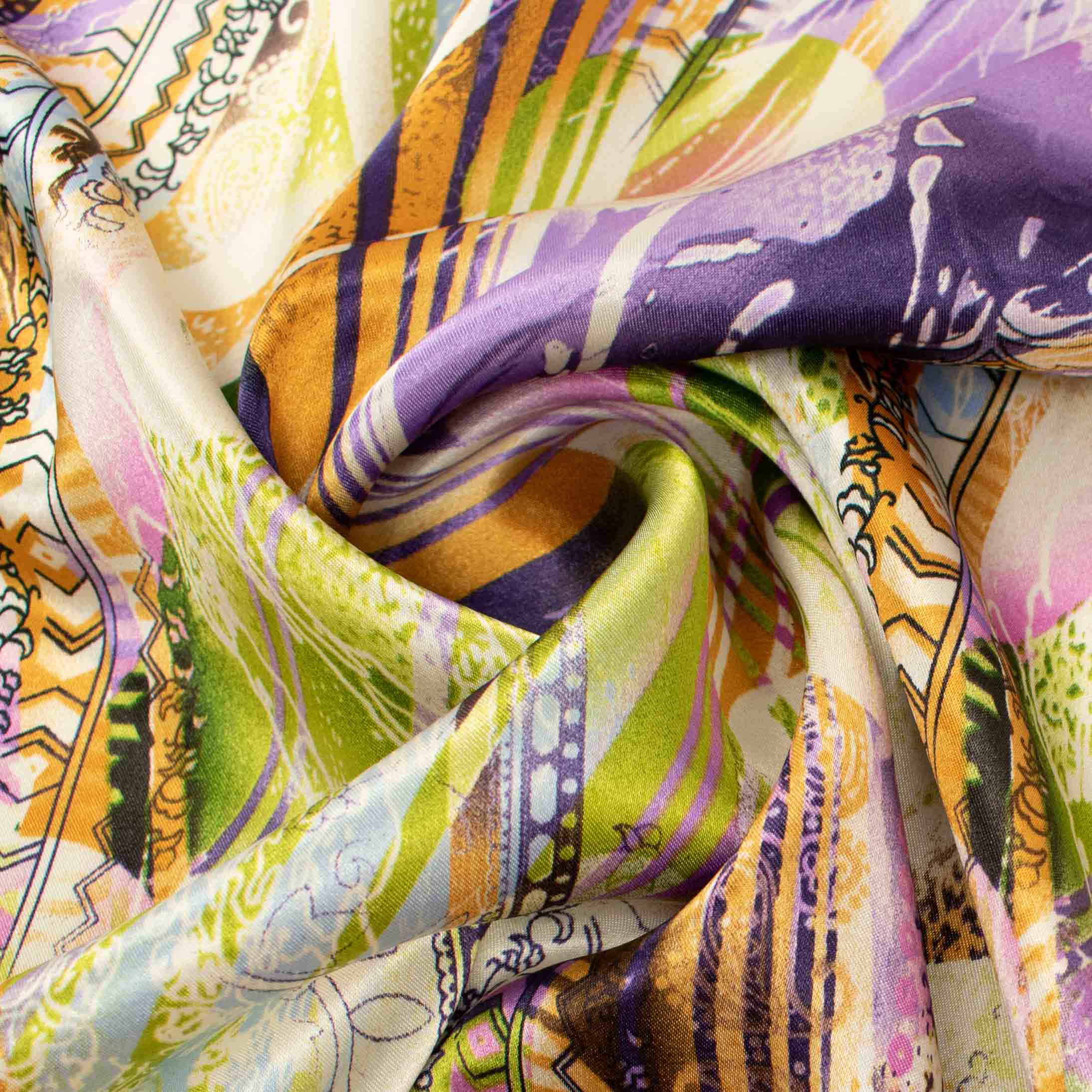 Printed Satin Design-48 Purple & Lemon Abstract - Image 2