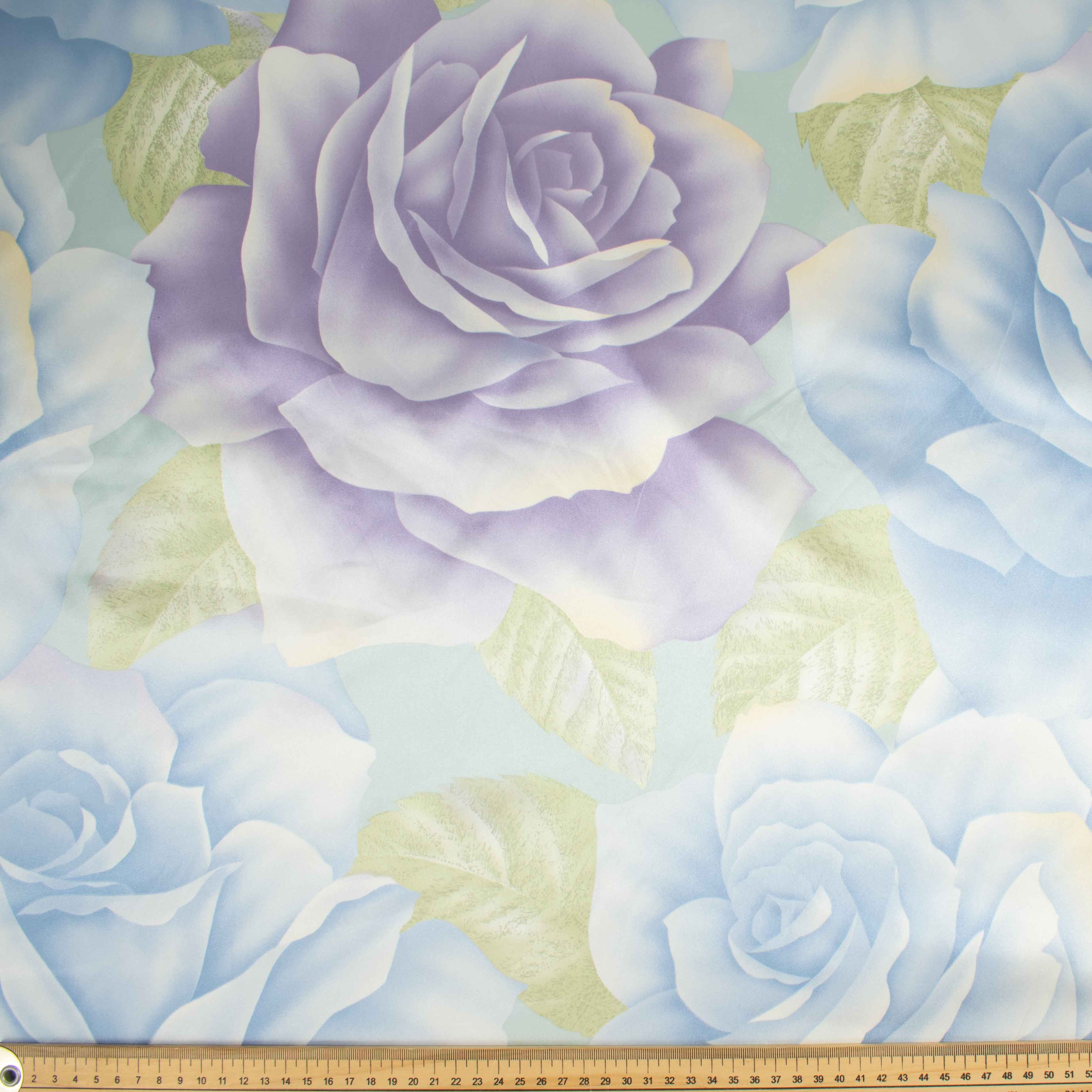 Printed Satin Design-66 Light Blue & Lilac Large Flowers - Image 2