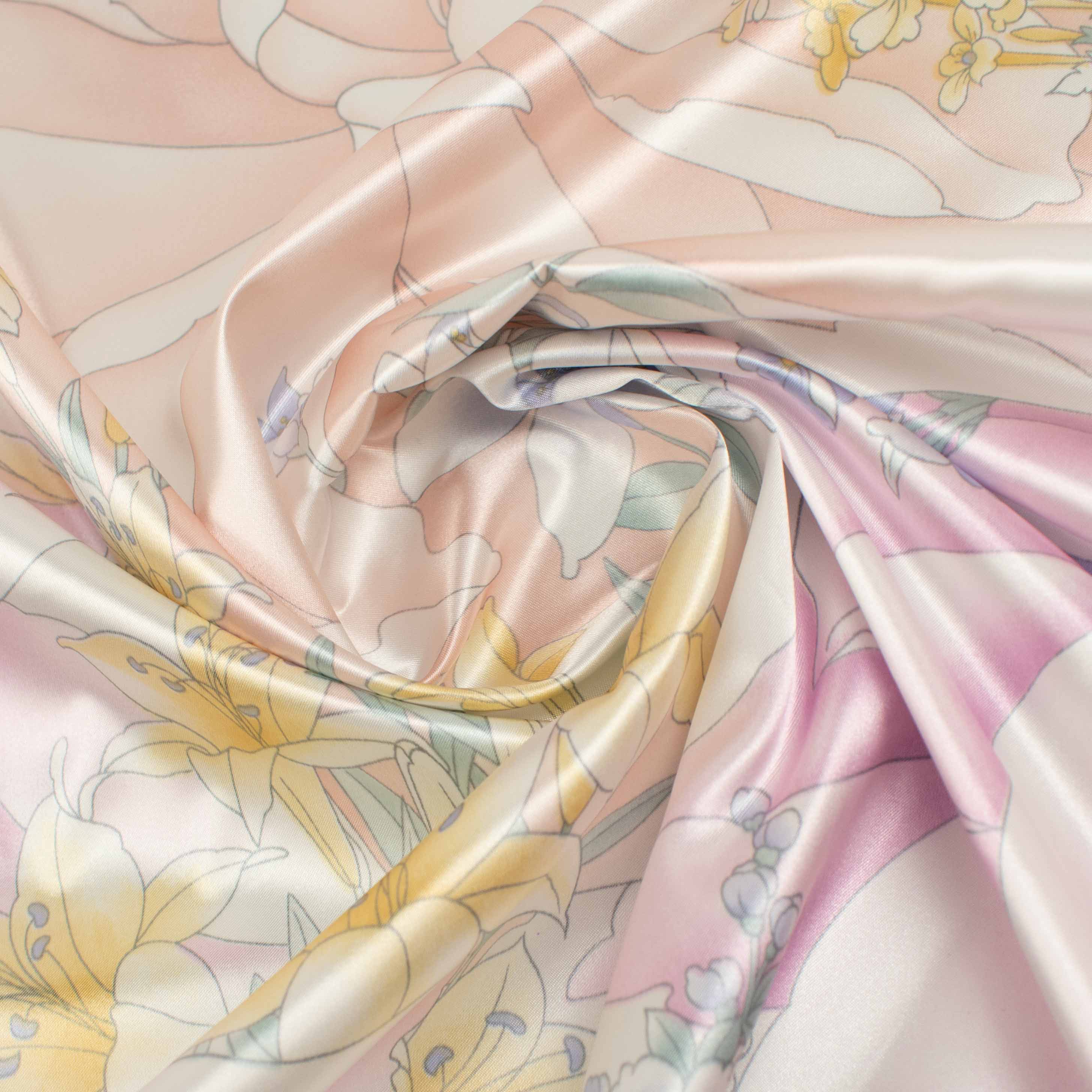 Printed Satin Design-67 Peach & Baby Pink Flower Bloom - Image 2