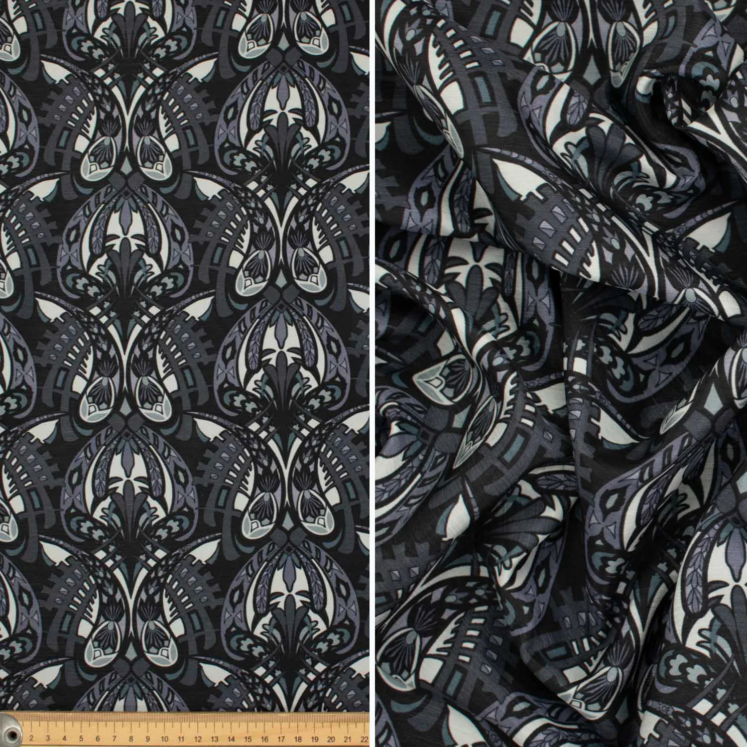 Printed Satin Lining Design-20 Grey Black Abstract Butterflies