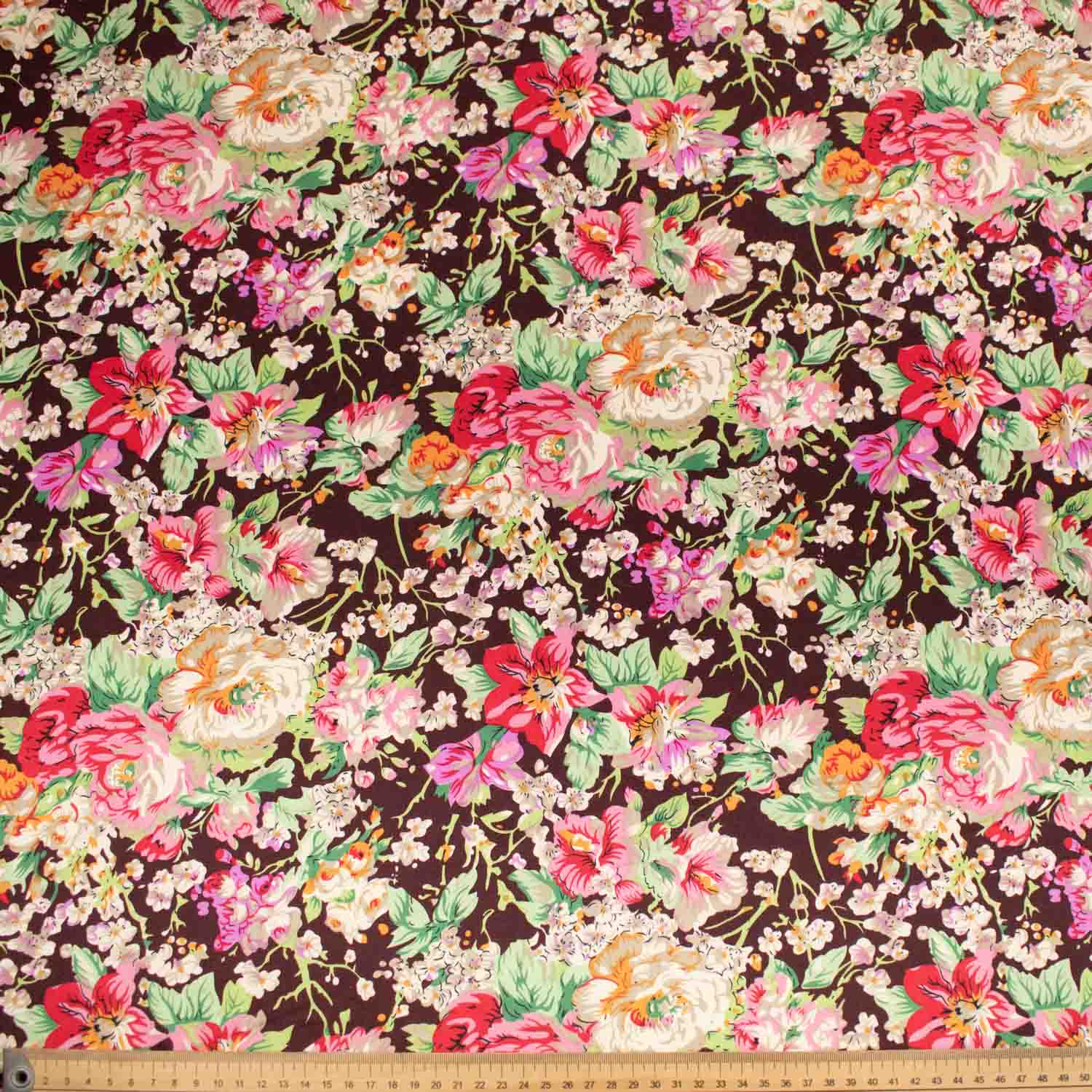 Printed Satin Pink & Cream Flower Blossom on Brown - Image 4