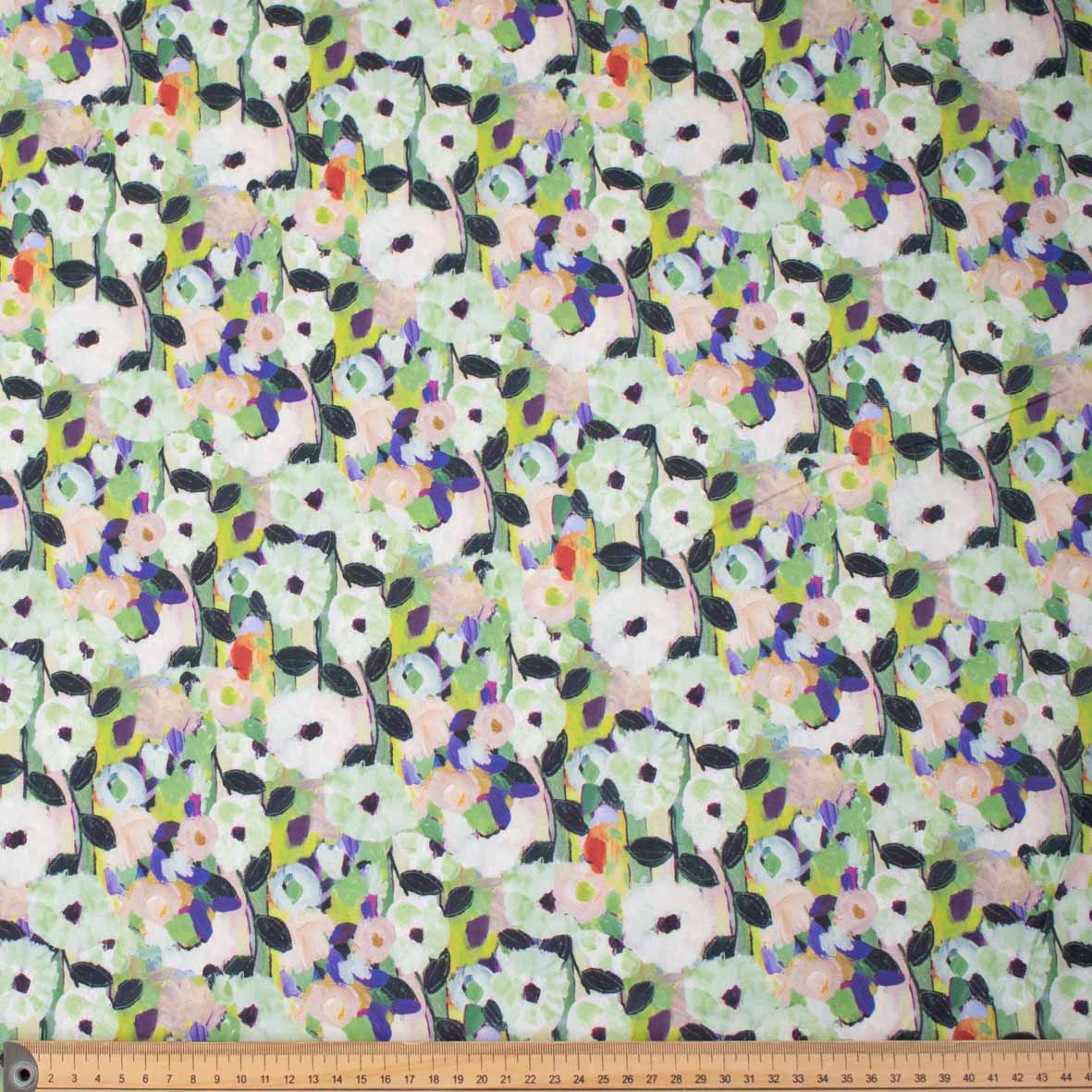Pure Cotton Lawn Watercolour Prints SS41843 - Impressionist Bloom Meadow Green - Image 4