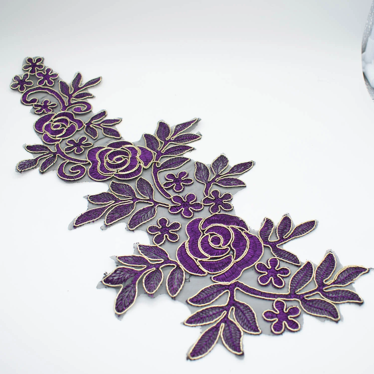 Purple Flower Embroidered Lace Applique Motif Design-MOT-N - Image 2
