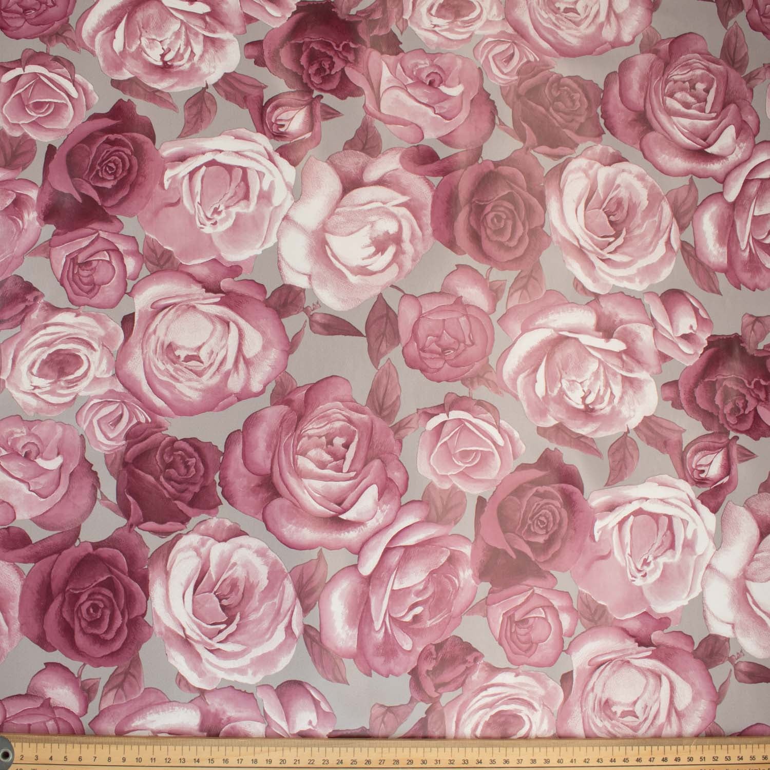 Purple Roses on Grey Plastic Tablecloth Fabric - Image 2